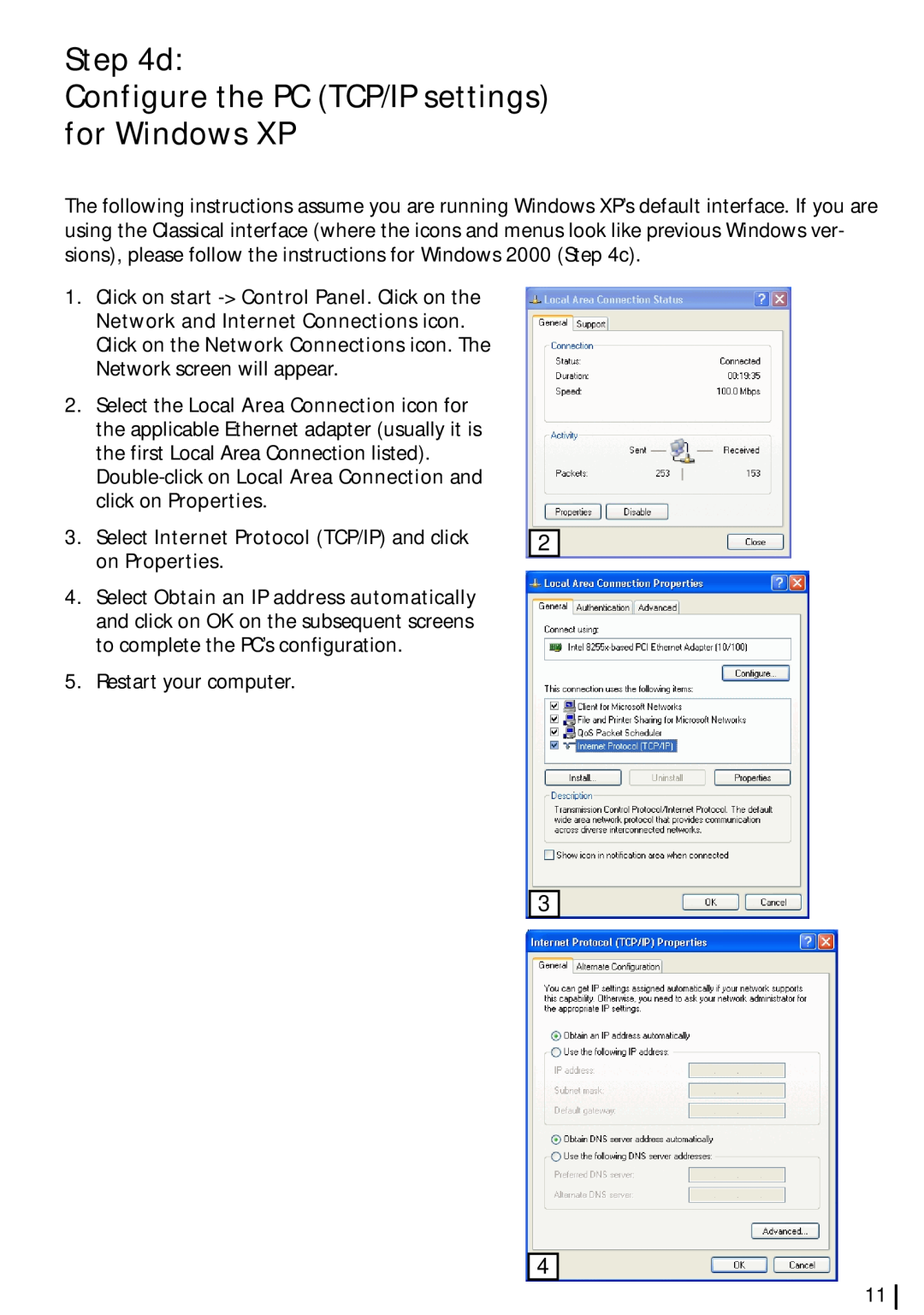 Siemens SL2-141-I quick start d Configure the PC TCP/IP settings for Windows XP 