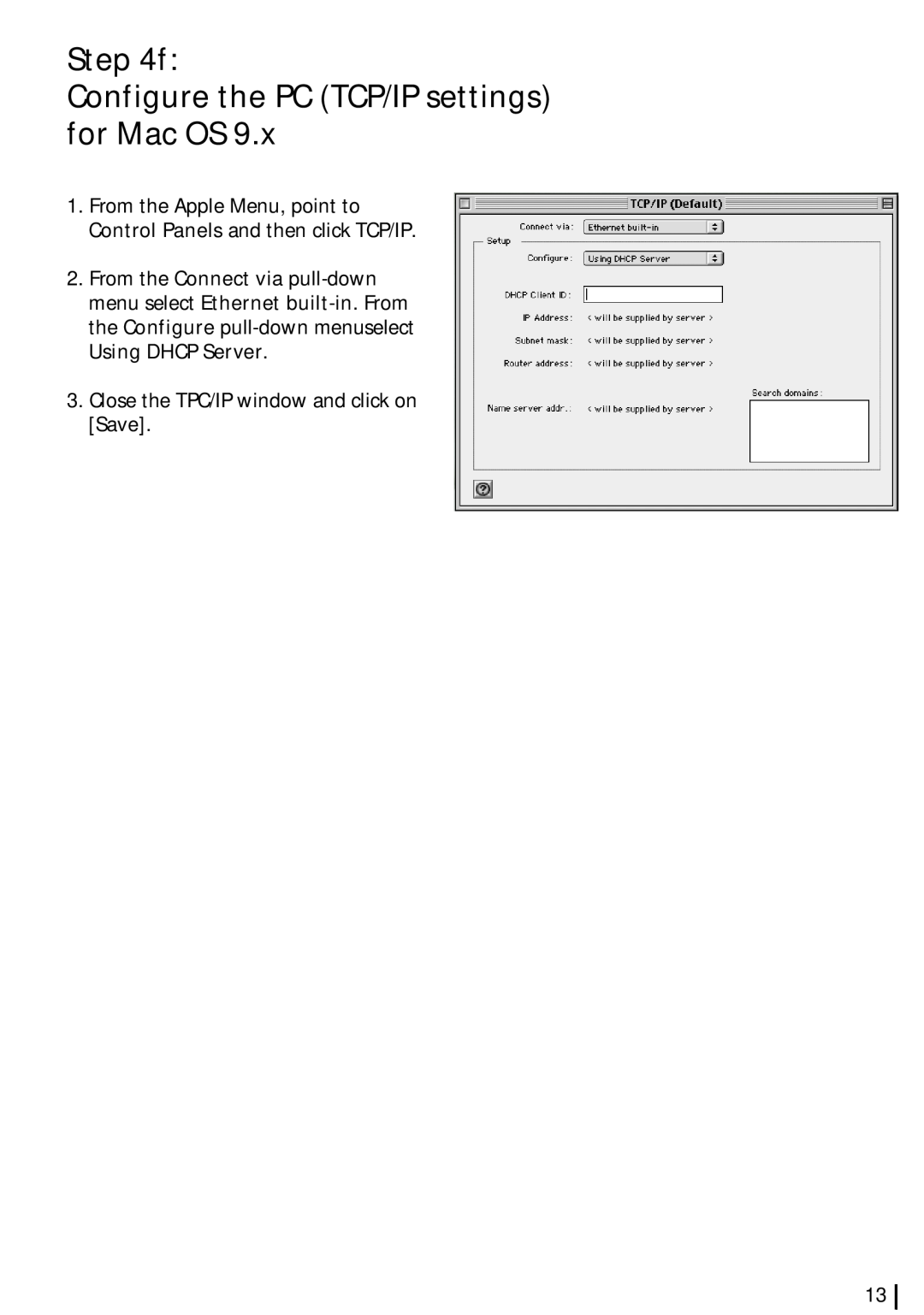 Siemens SL2-141-I quick start f Configure the PC TCP/IP settings for Mac OS, Close the TPC/IP window and click on Save 