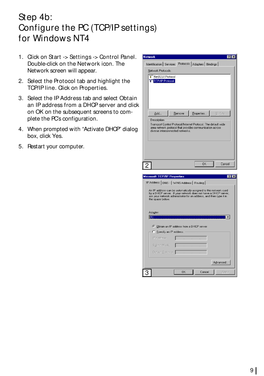 Siemens SL2-141-I quick start b Configure the PC TCP/IP settings for Windows NT4 