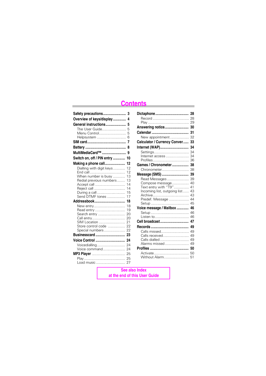 Siemens SL45 manual Contents 