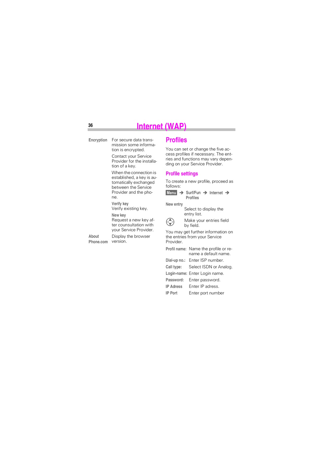 Siemens SL45 manual Profiles, Profile settings 