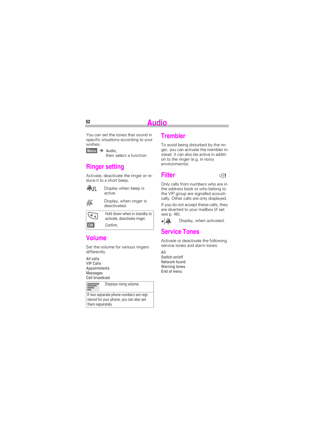 Siemens SL45 manual 52Audio 