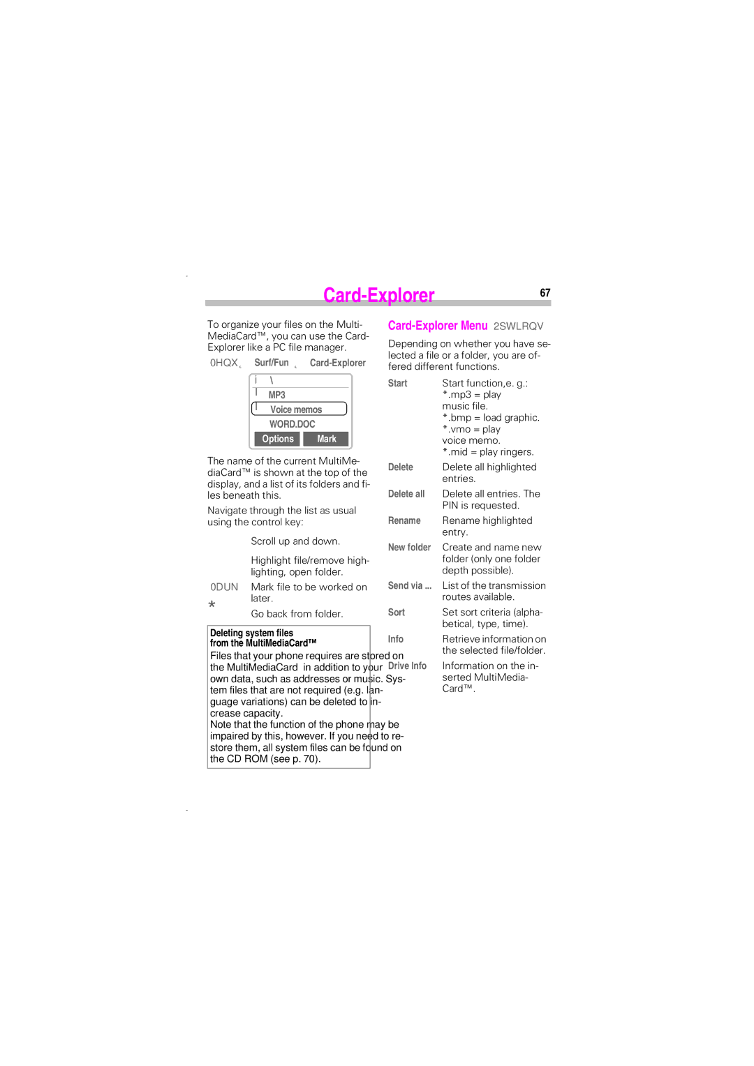 Siemens SL45 manual Card-Explorer67, Options Mark 