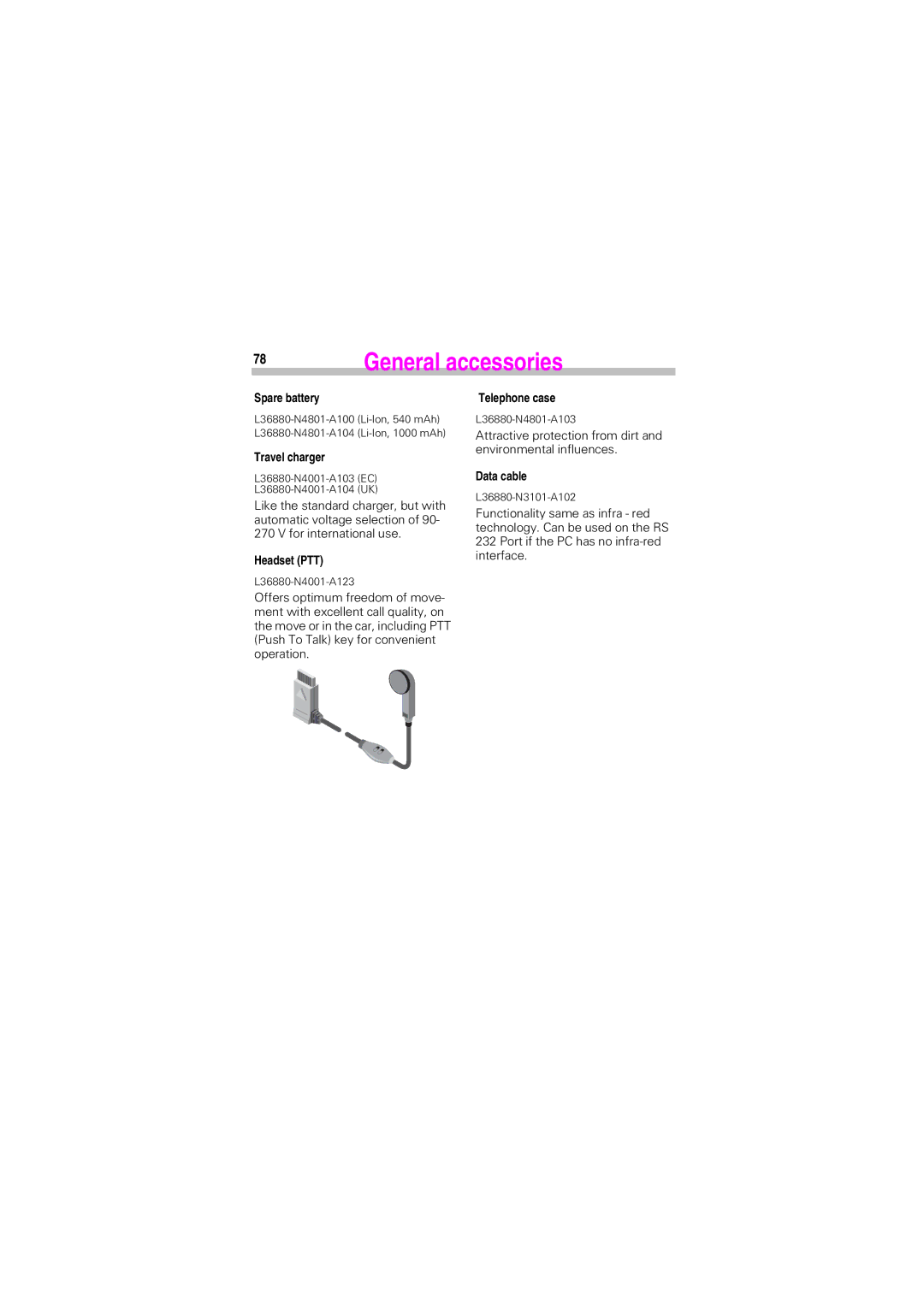 Siemens SL45 manual General accessories 