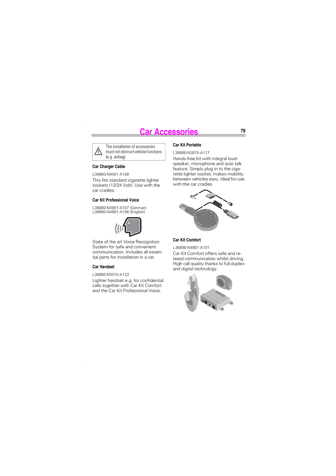 Siemens SL45 manual Car Accessories 