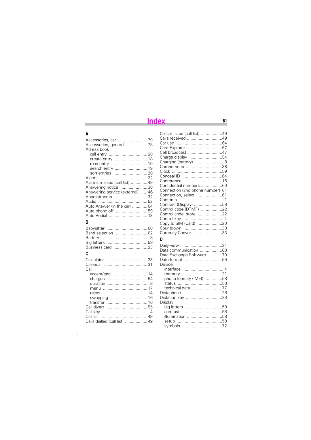 Siemens SL45 manual Index81 