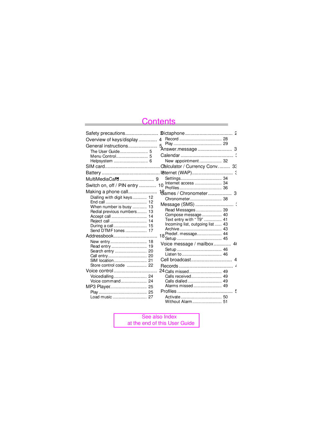 Siemens SL45 manual Contents 