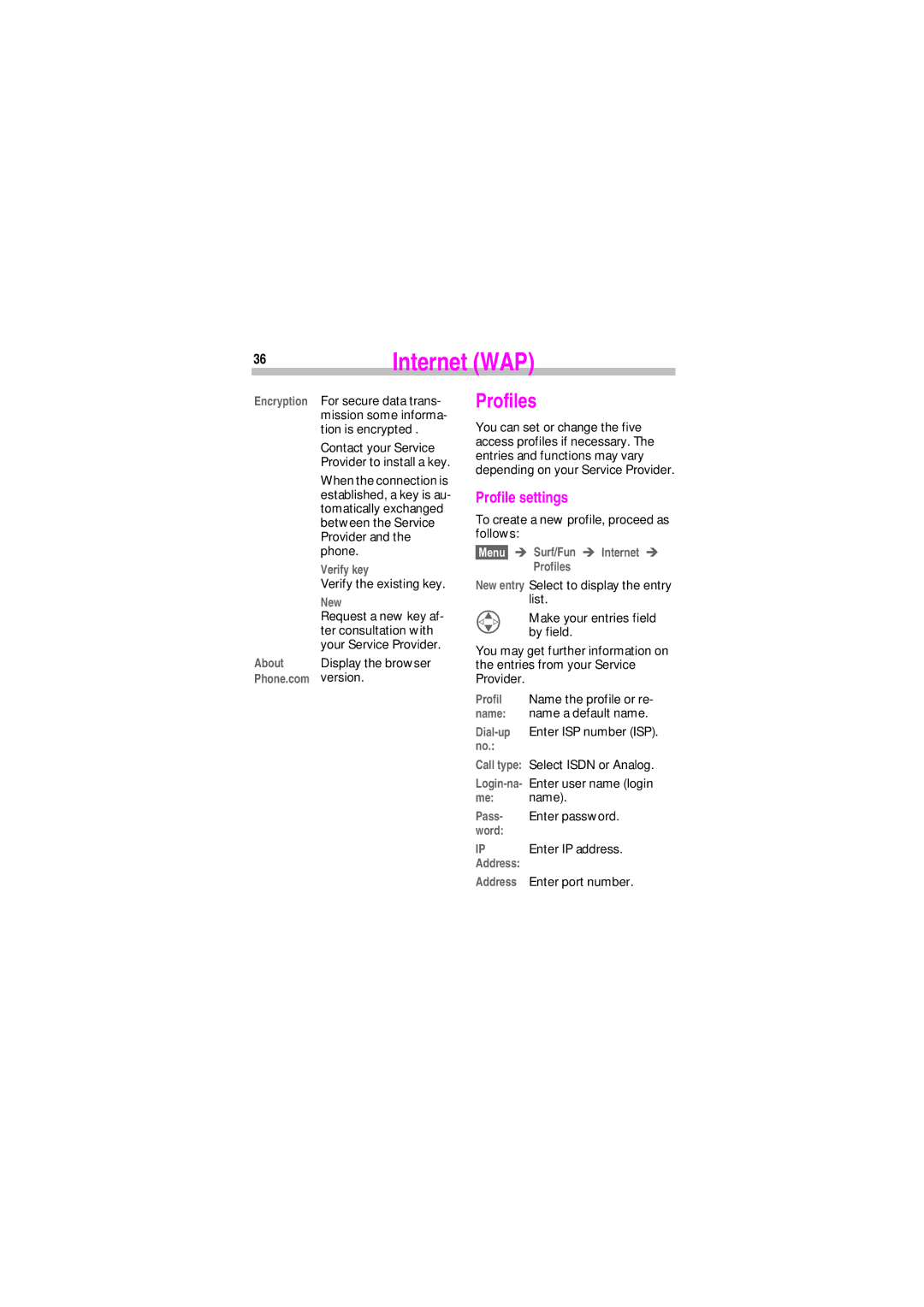 Siemens SL45 manual Profiles, Profile settings 