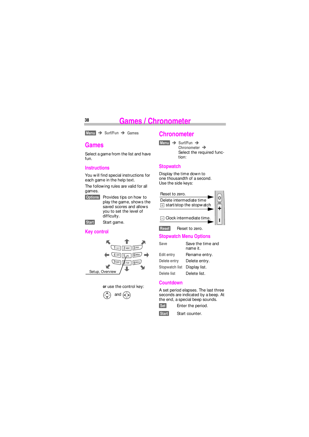 Siemens SL45 manual Games / Chronometer 