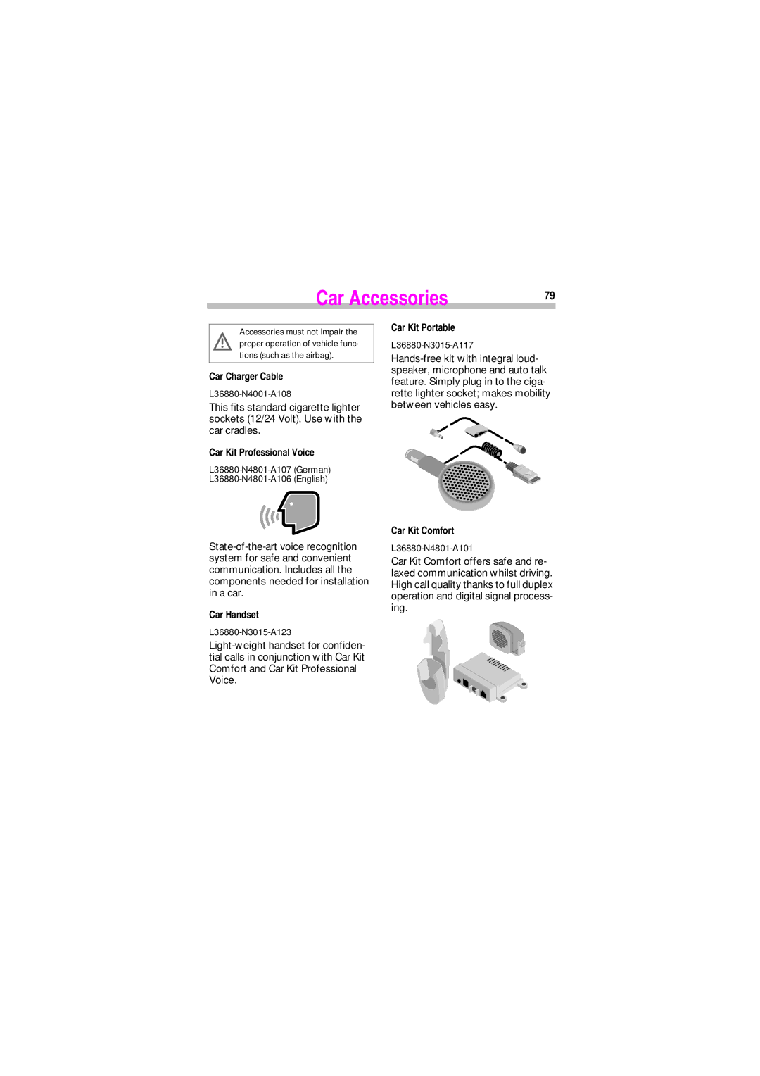 Siemens SL45 manual Car Accessories 