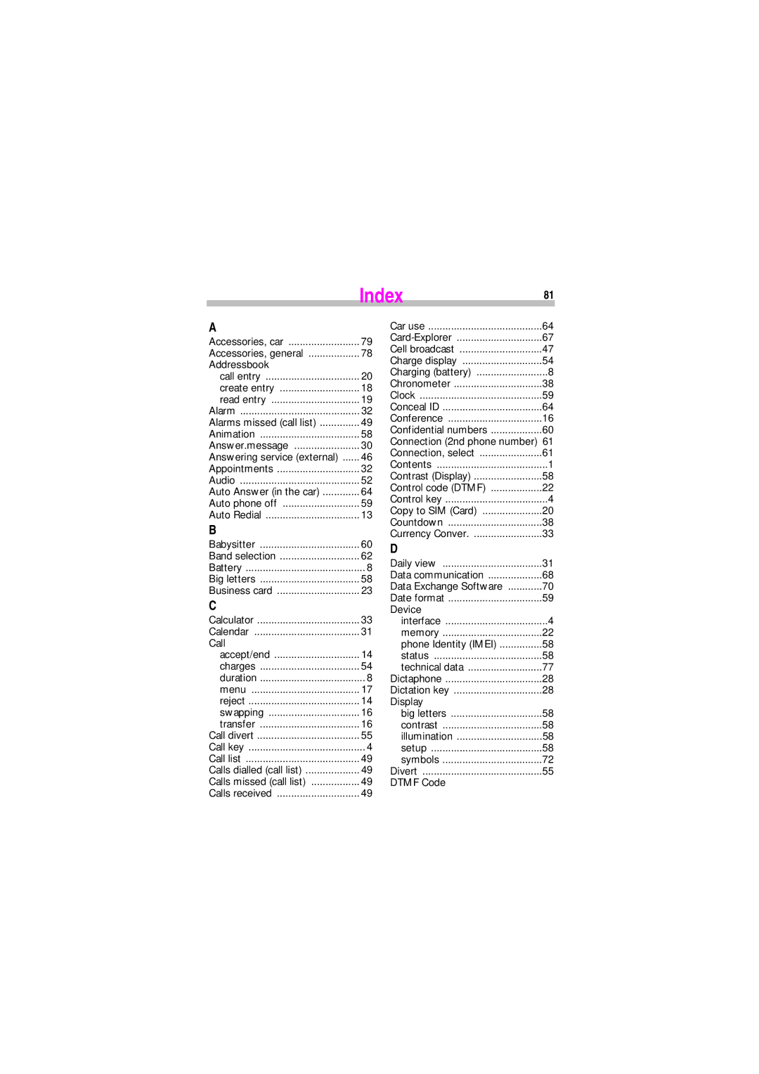 Siemens SL45 manual Index81 