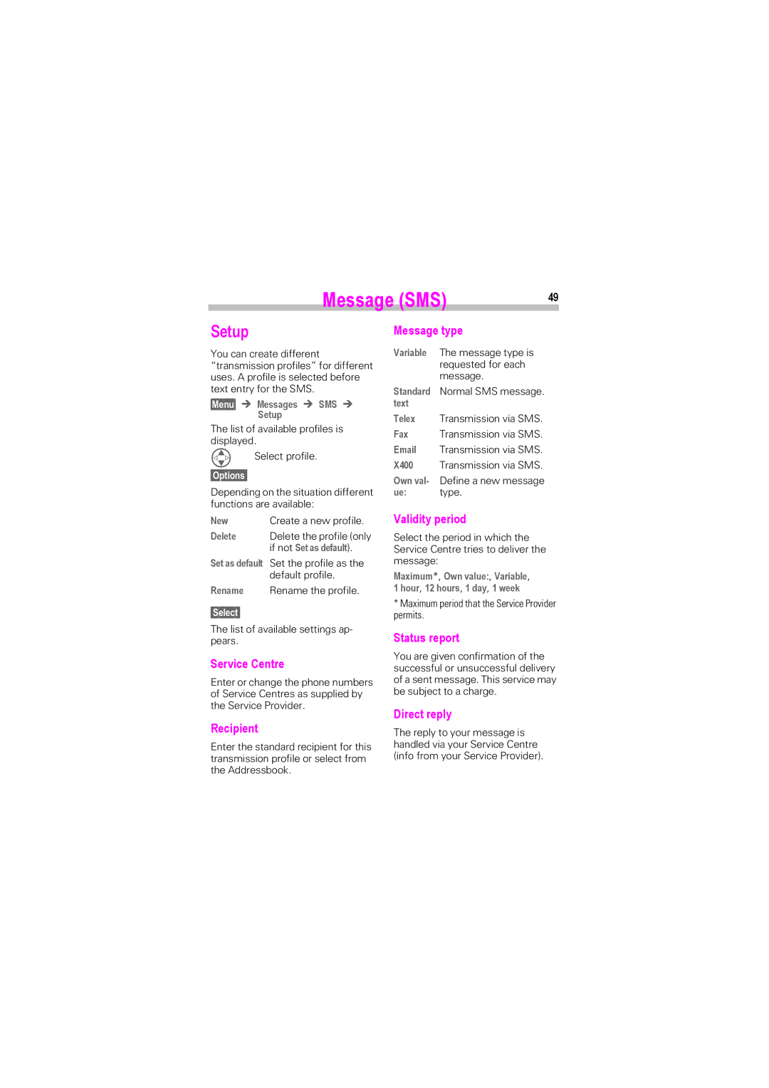 Siemens SL42, SL45i manual Setup 