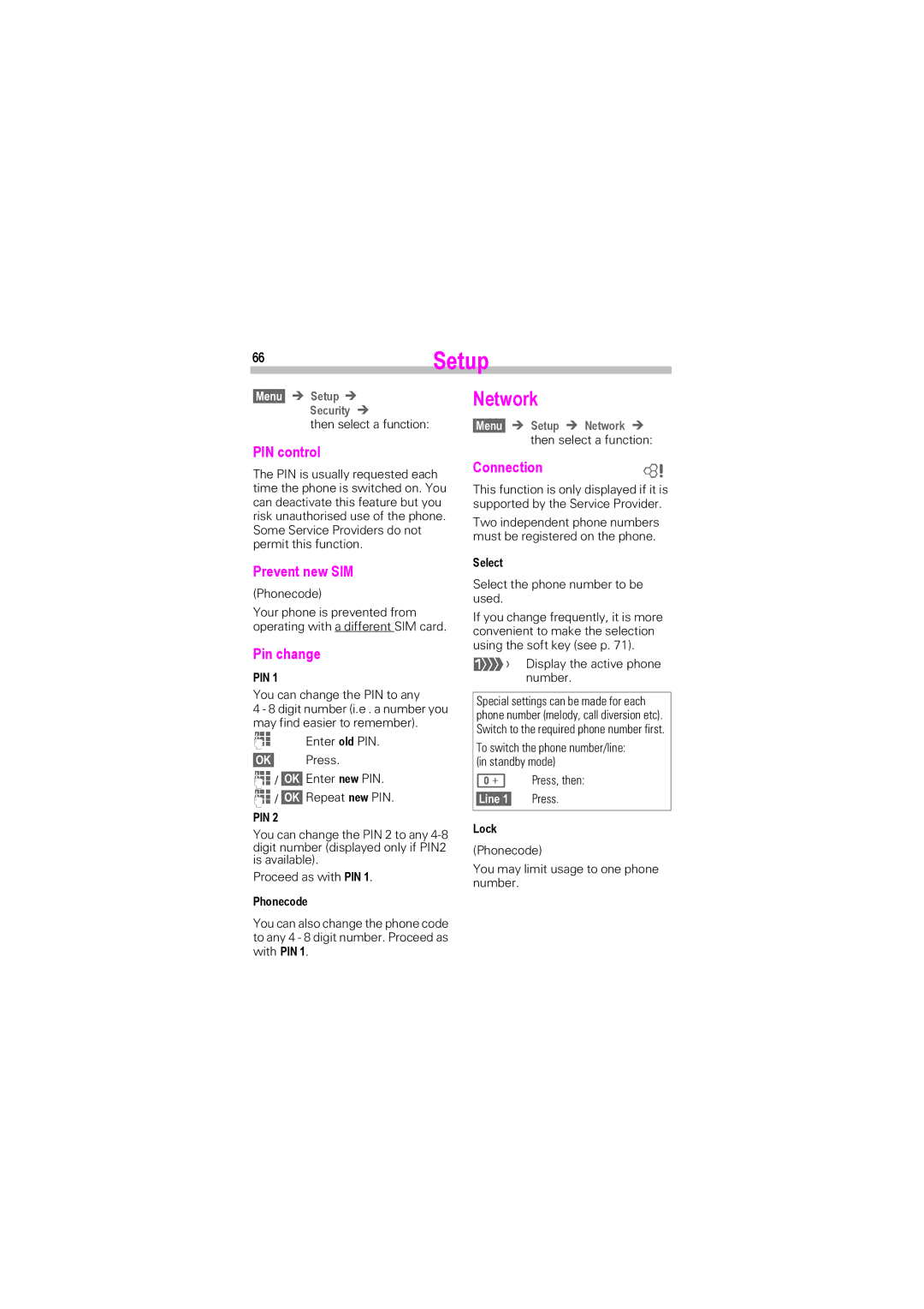 Siemens SL45i, SL42 manual 66Setup, Network 