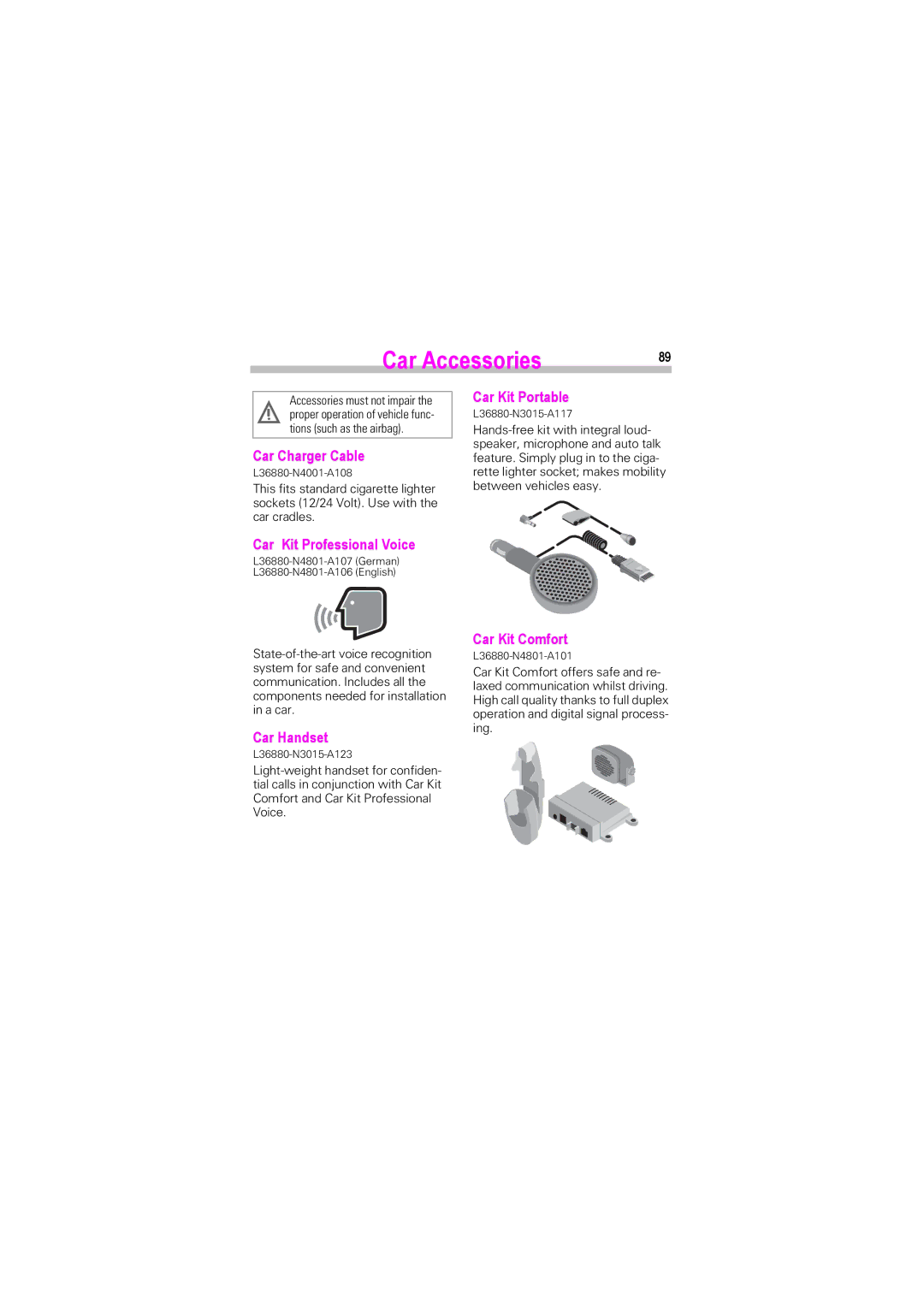 Siemens SL42, SL45i manual Car Accessories 