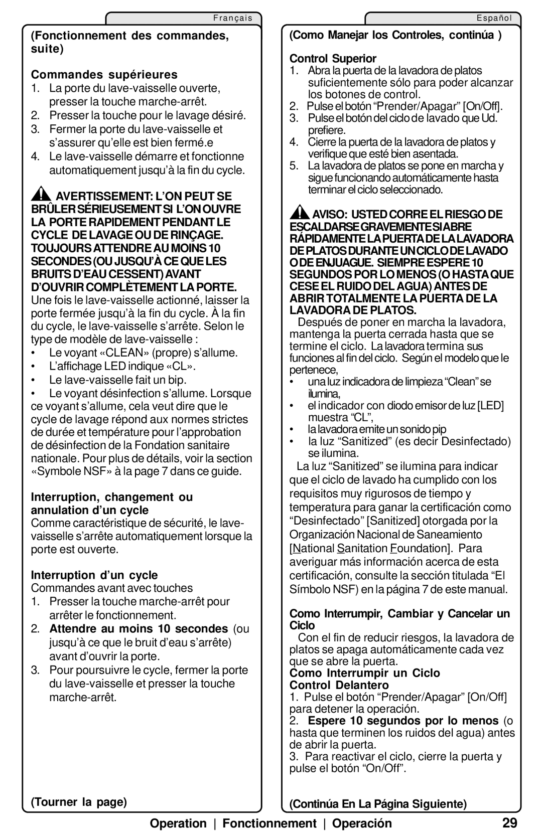 Siemens SL95A Fonctionnement des commandes, suite Commandes supérieures, Interruption, changement ou annulation d’un cycle 