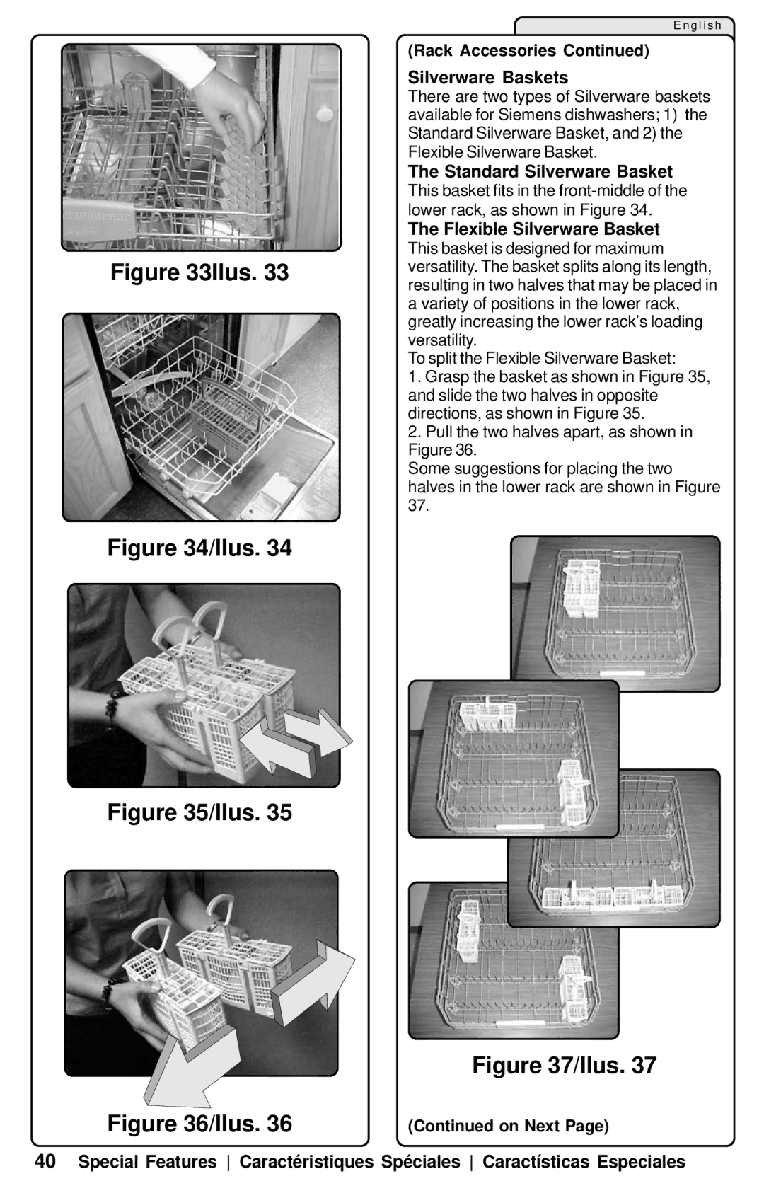 Siemens SL34A, SL95A, SL84A manual Silverware Baskets, Rack Accessories 