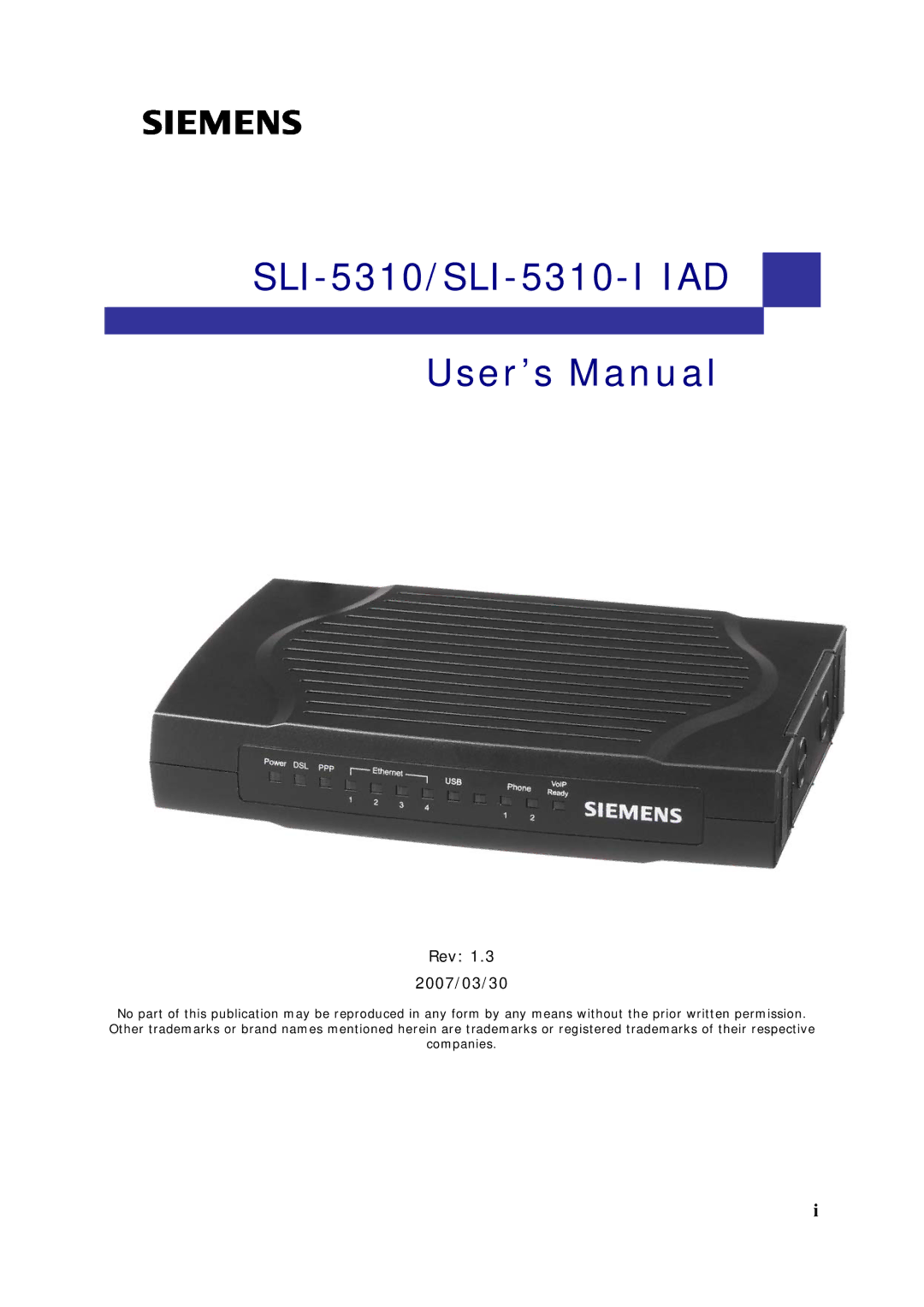 Siemens SLI-5310-I IAD manual User’s Manual 