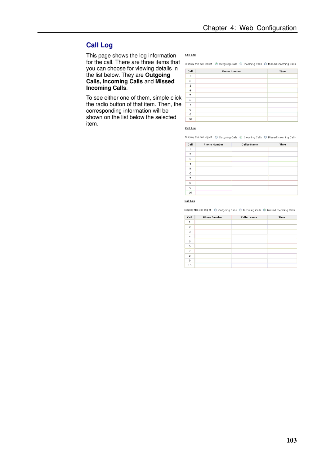 Siemens SLI-5310-I IAD manual Call Log 