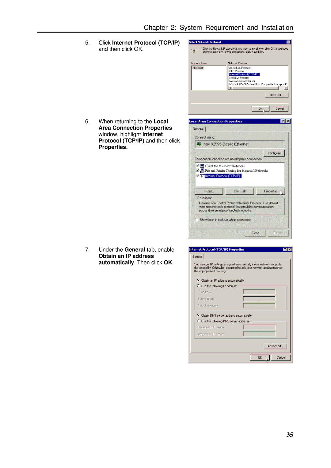 Siemens SLI-5310-I IAD Click Internet Protocol TCP/IP and then click OK, Obtain an IP address automatically. Then click OK 