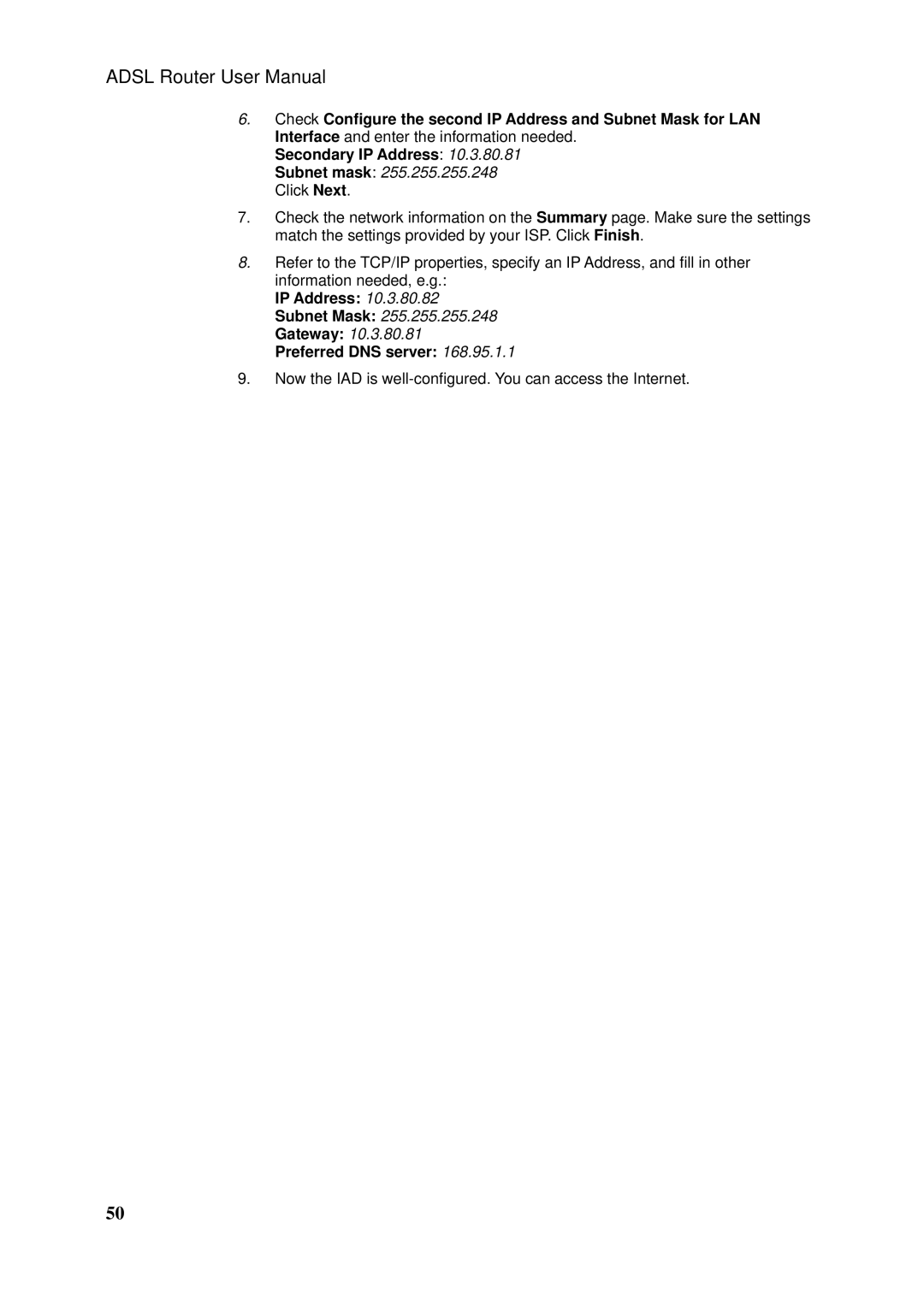 Siemens SLI-5310-I IAD manual IP Address, Preferred DNS server 