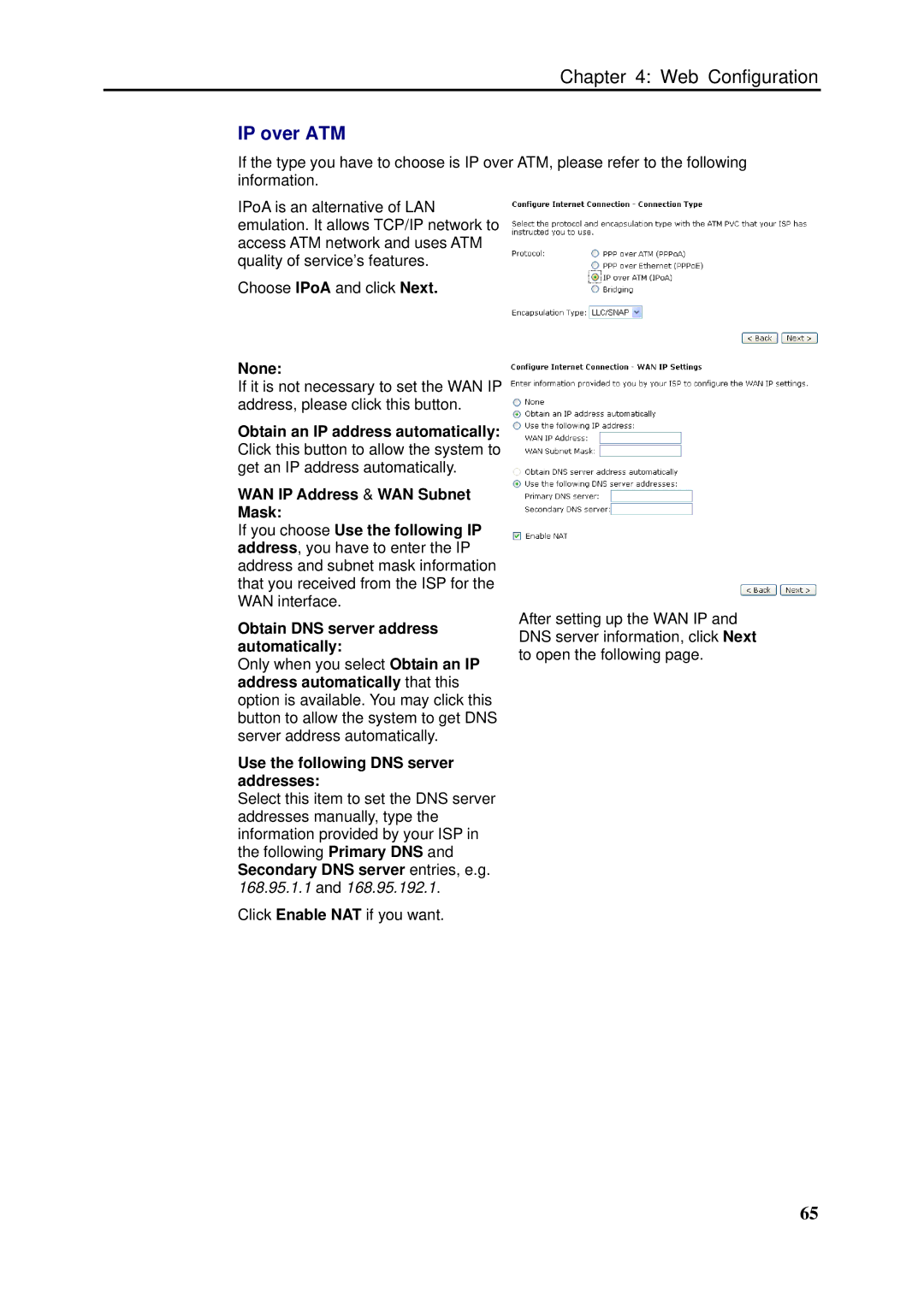 Siemens SLI-5310-I IAD manual IP over ATM, None, Use the following DNS server addresses 