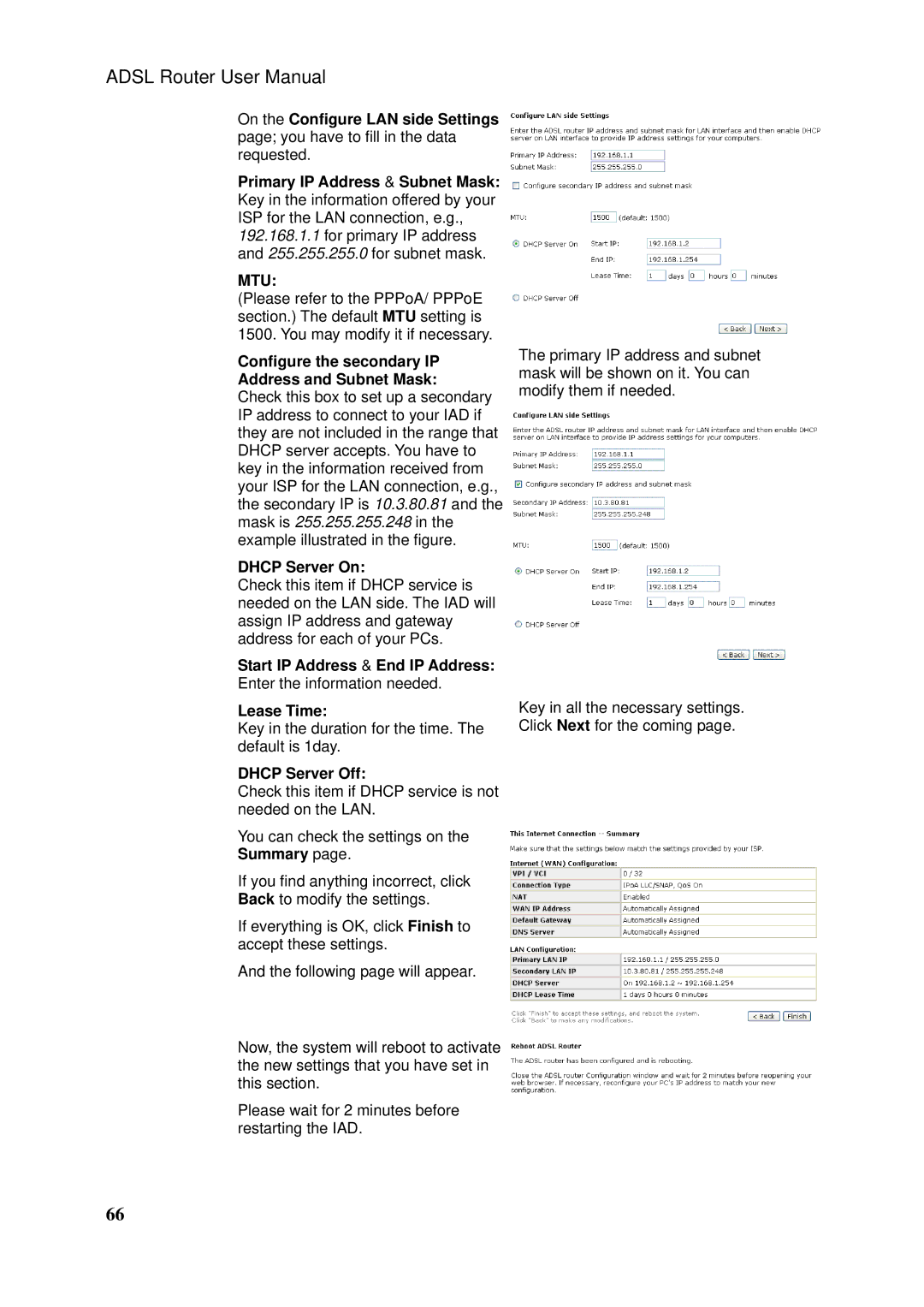 Siemens SLI-5310-I IAD manual Configure the secondary IP Address and Subnet Mask, Start IP Address & End IP Address 