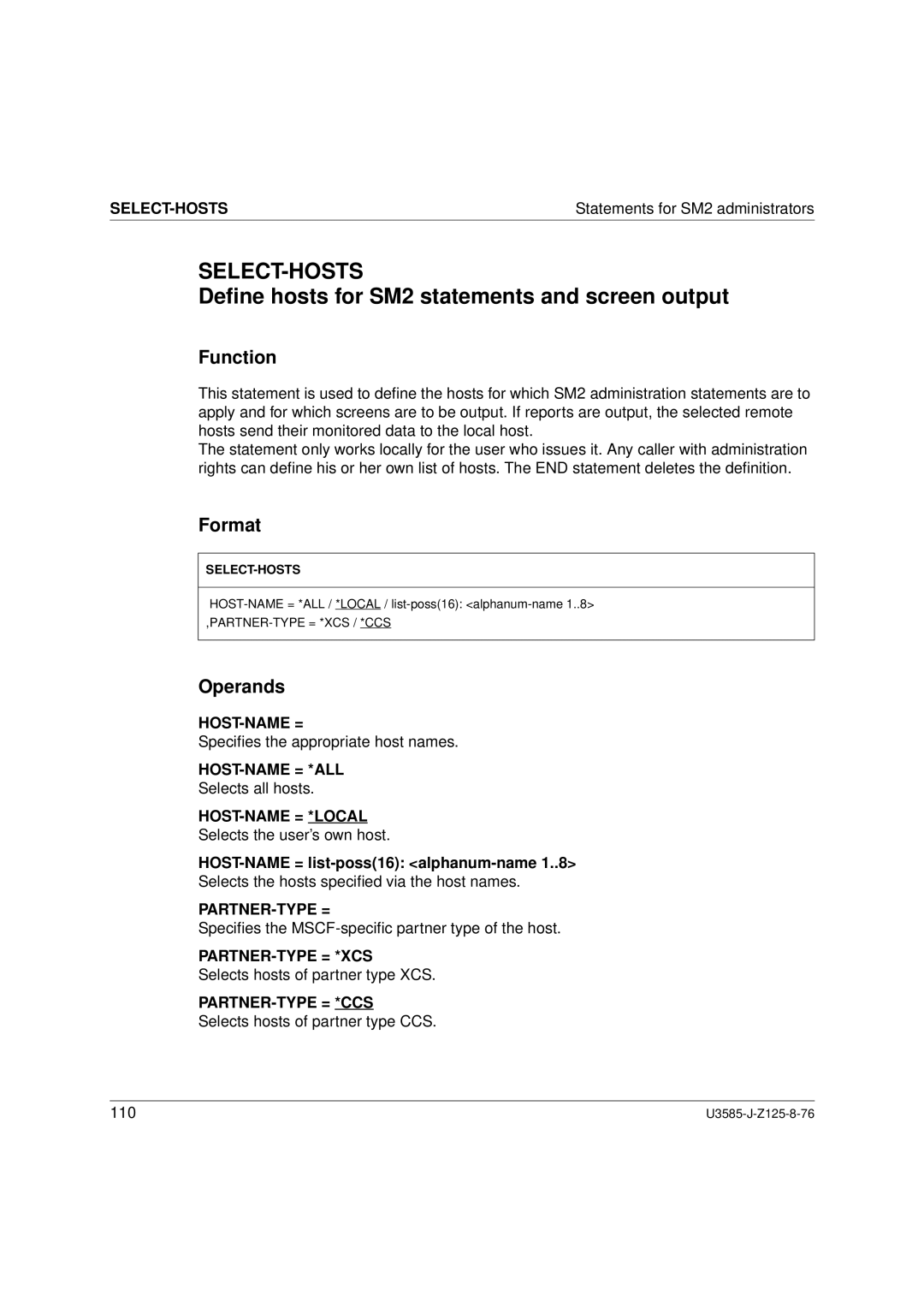 Siemens SM2 monitoring system, U3585-J-Z125-8-76 1 manual Select-Hosts, Deﬁne hosts for SM2 statements and screen output 