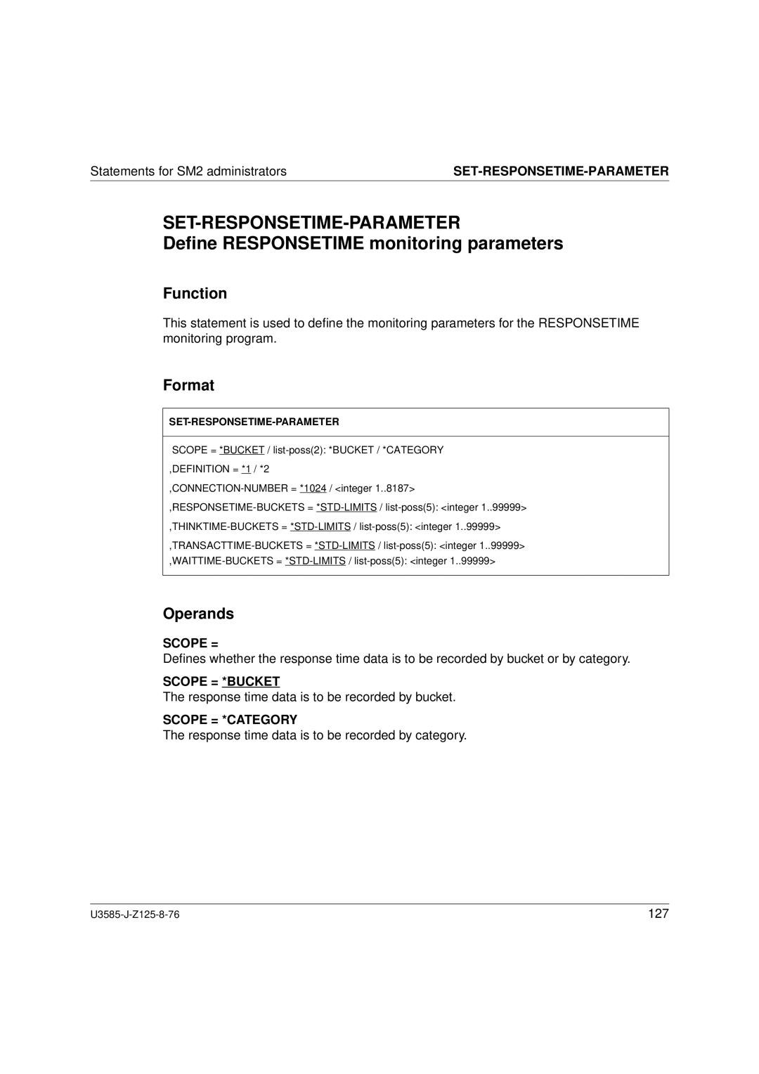 Siemens U3585-J-Z125-8-76 1, SM2 monitoring system Set-Responsetime-Parameter, Deﬁne Responsetime monitoring parameters 