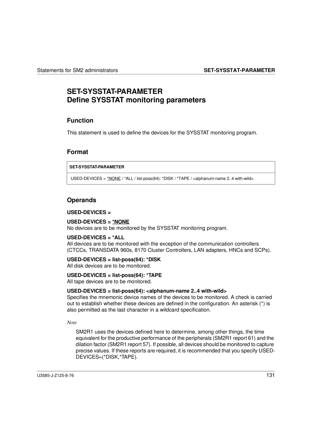 Siemens U3585-J-Z125-8-76 1 manual Set-Sysstat-Parameter, Deﬁne Sysstat monitoring parameters, Used-Devices = *All 