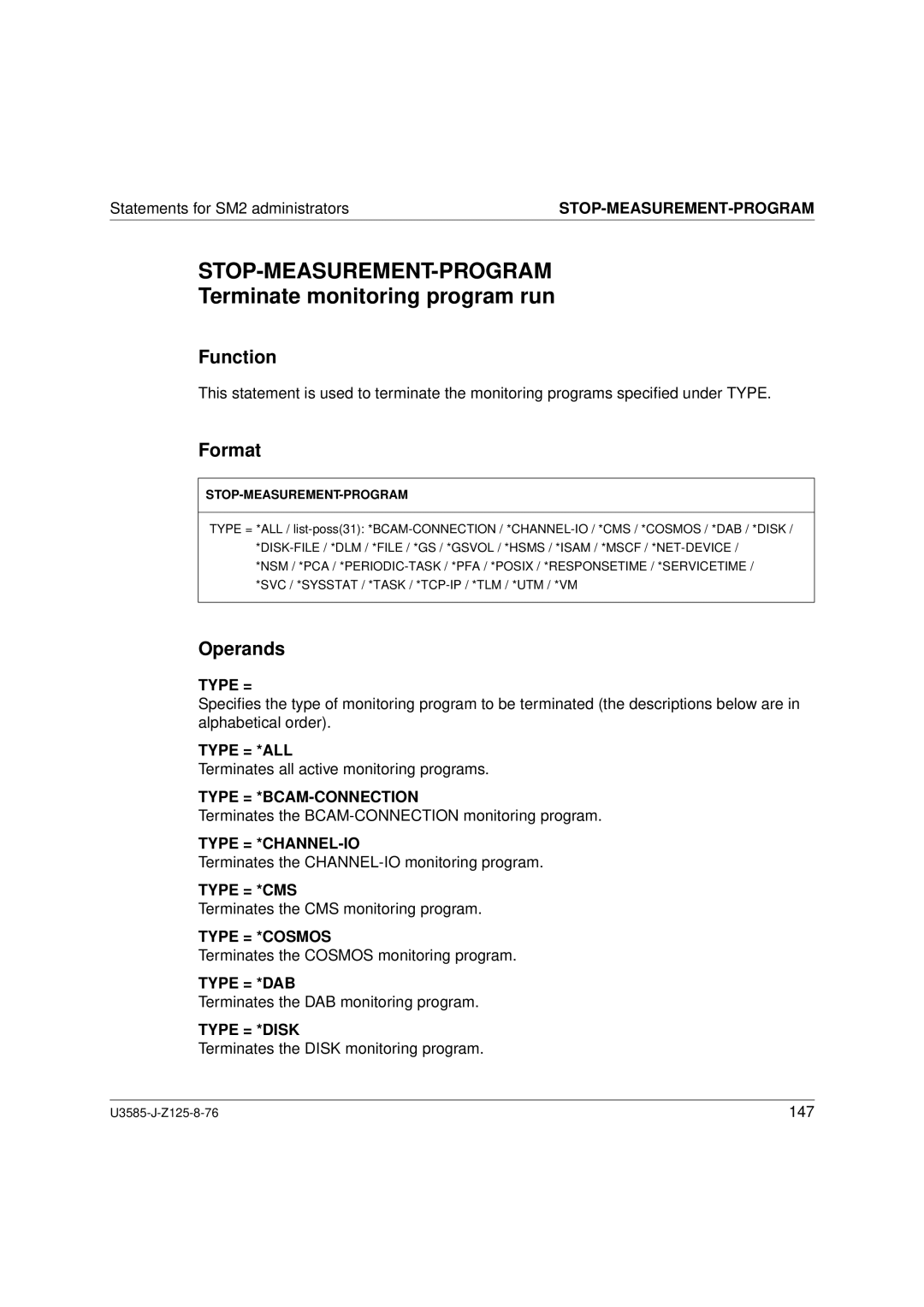 Siemens U3585-J-Z125-8-76 1, SM2 monitoring system manual Stop-Measurement-Program, Terminate monitoring program run 