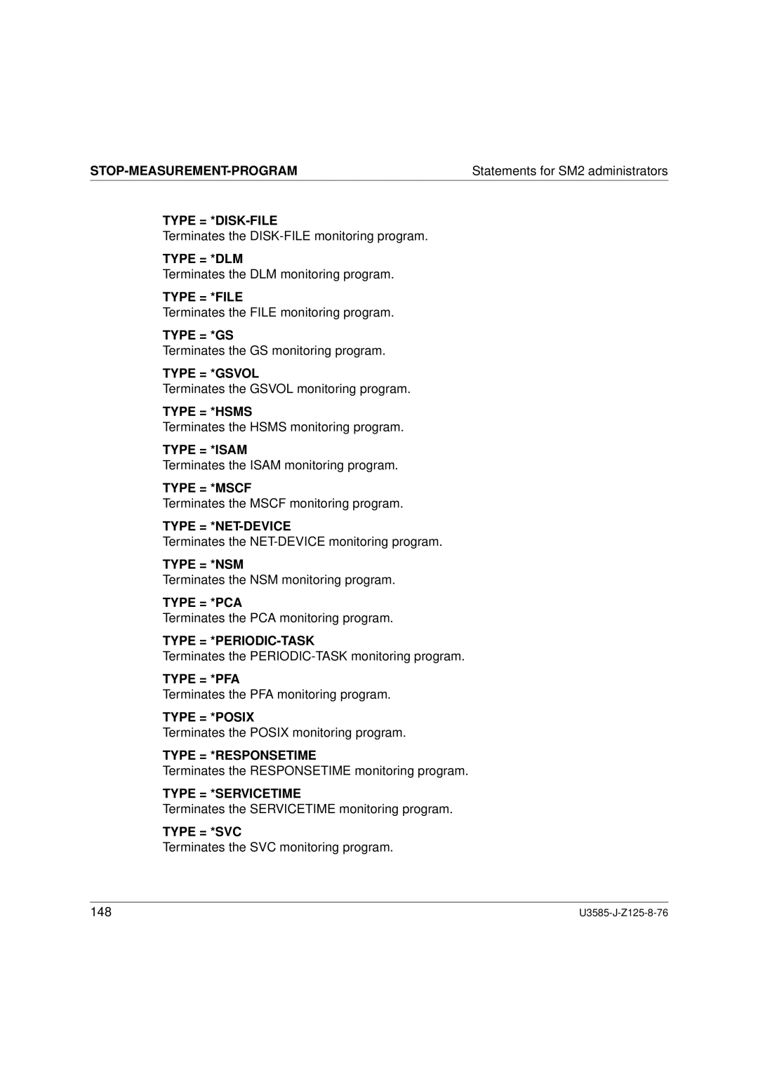 Siemens SM2 monitoring system, U3585-J-Z125-8-76 1 manual Terminates the DISK-FILE monitoring program 