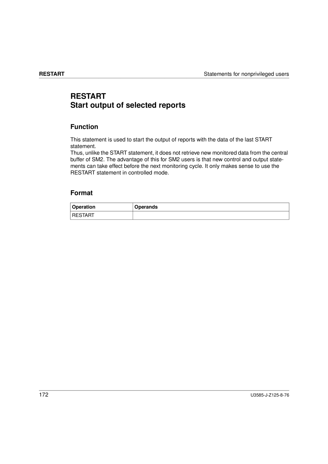 Siemens SM2 monitoring system, U3585-J-Z125-8-76 1 manual Restart, Start output of selected reports 