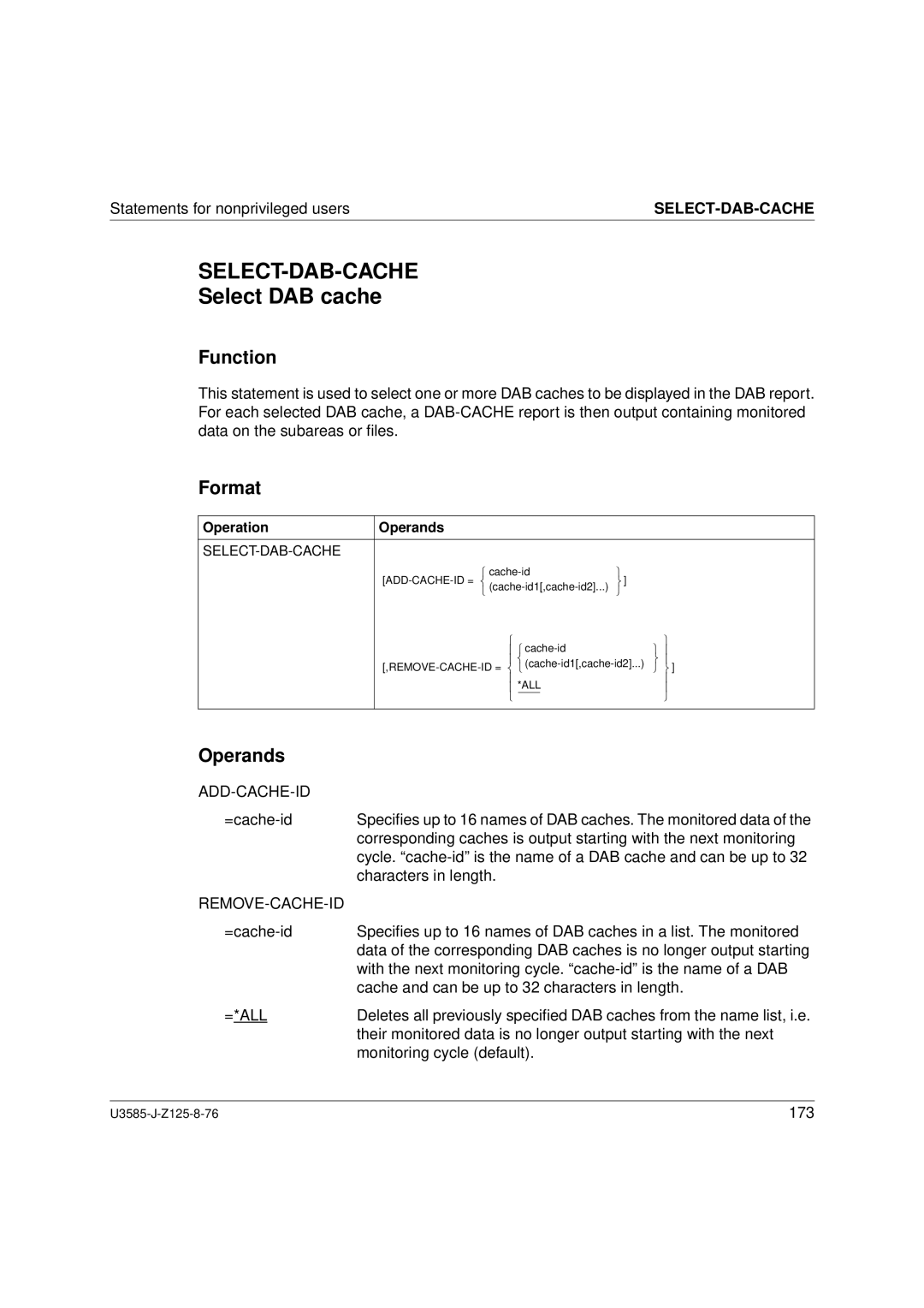 Siemens U3585-J-Z125-8-76 1, SM2 monitoring system manual Select-Dab-Cache, Select DAB cache, Add-Cache-Id, Remove-Cache-Id 