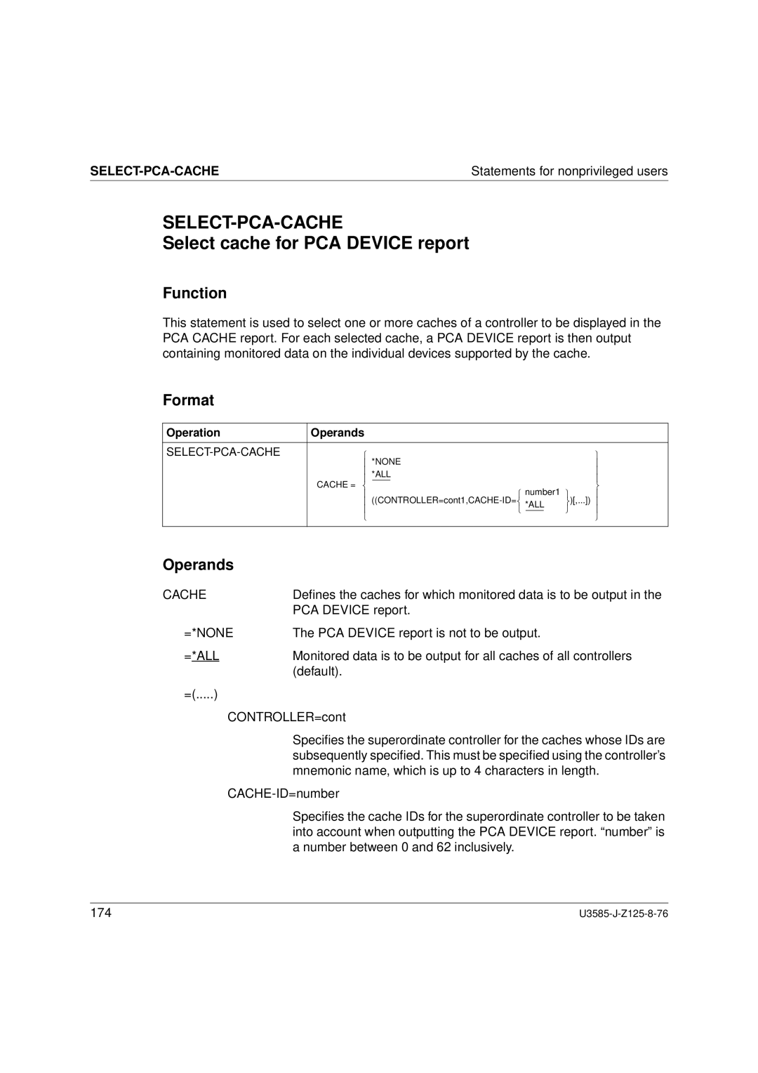 Siemens SM2 monitoring system, U3585-J-Z125-8-76 1 manual Select-Pca-Cache, Select cache for PCA Device report 