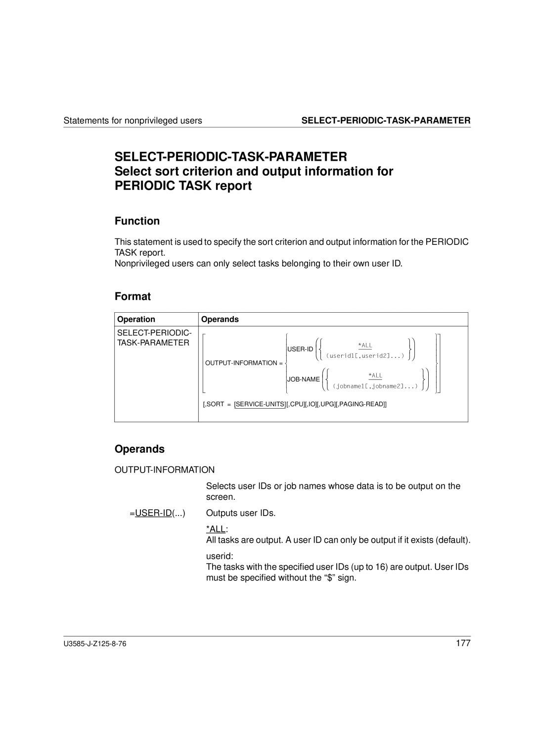 Siemens U3585-J-Z125-8-76 1, SM2 monitoring system manual Select-Periodic-Task-Parameter, Output-Information 