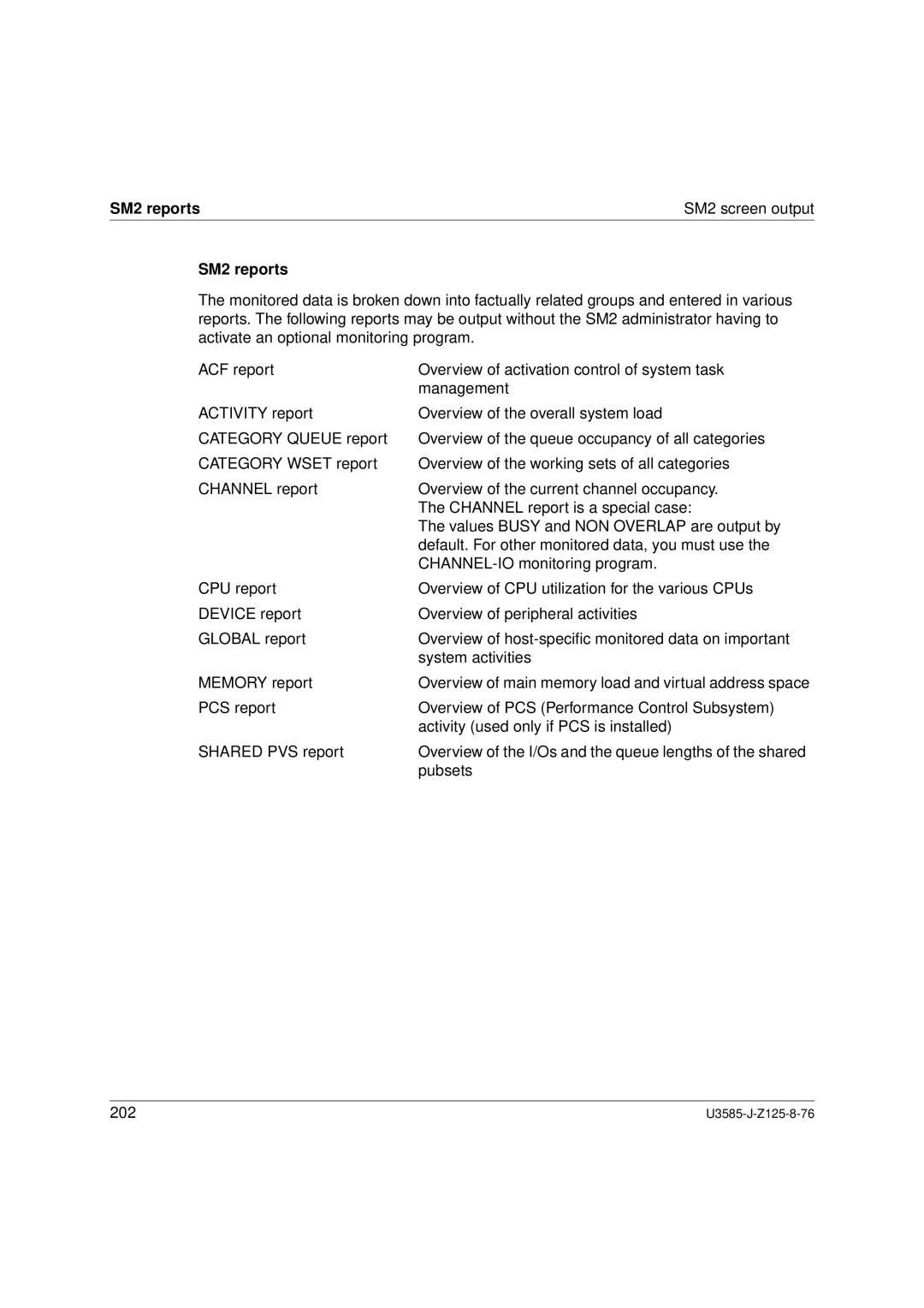 Siemens SM2 monitoring system, U3585-J-Z125-8-76 1 manual SM2 reports SM2 screen output 