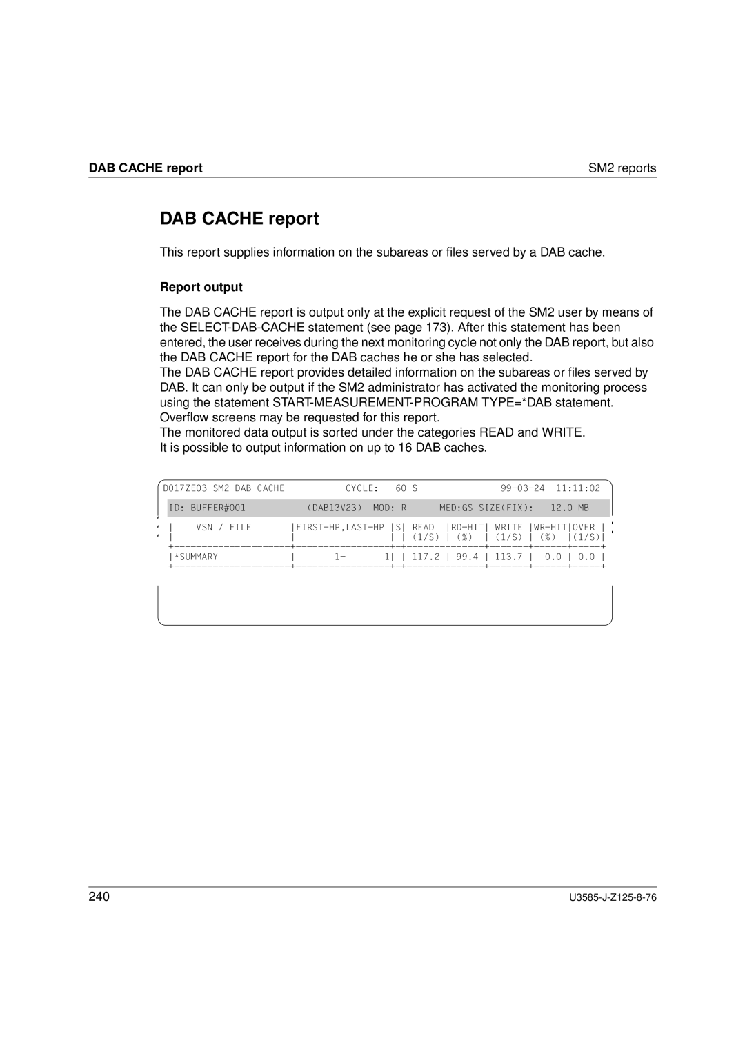 Siemens SM2 monitoring system, U3585-J-Z125-8-76 1 manual DAB Cache report SM2 reports 