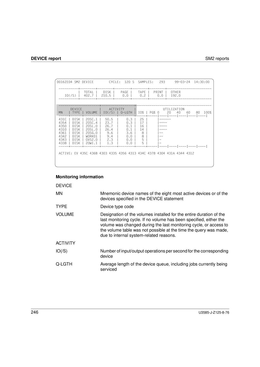 Siemens SM2 monitoring system, U3585-J-Z125-8-76 1 manual Device, Type, Volume, Activity, Lgth 