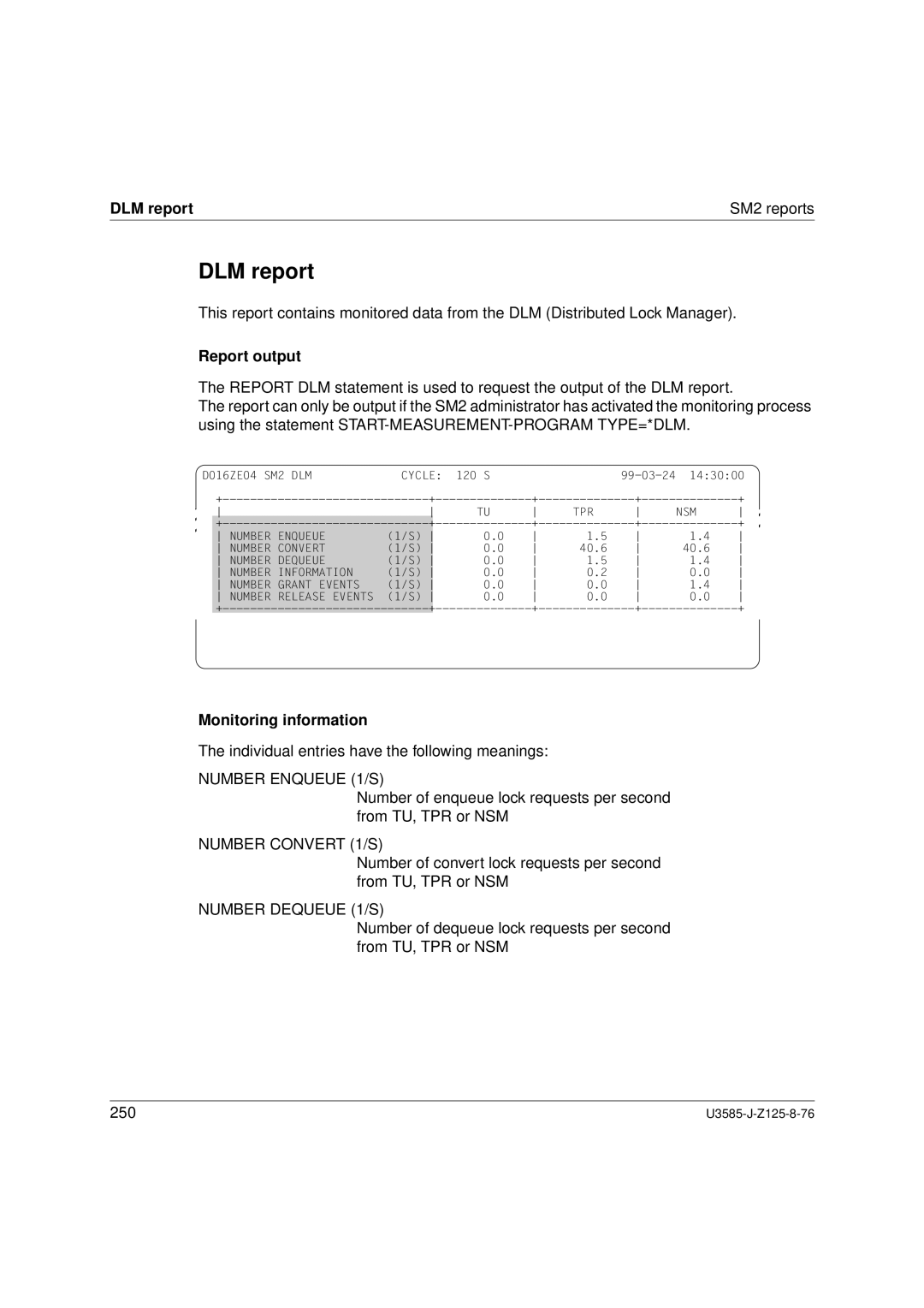 Siemens SM2 monitoring system manual DLM report SM2 reports, Number Enqueue 1/S, Number Convert 1/S, Number Dequeue 1/S 