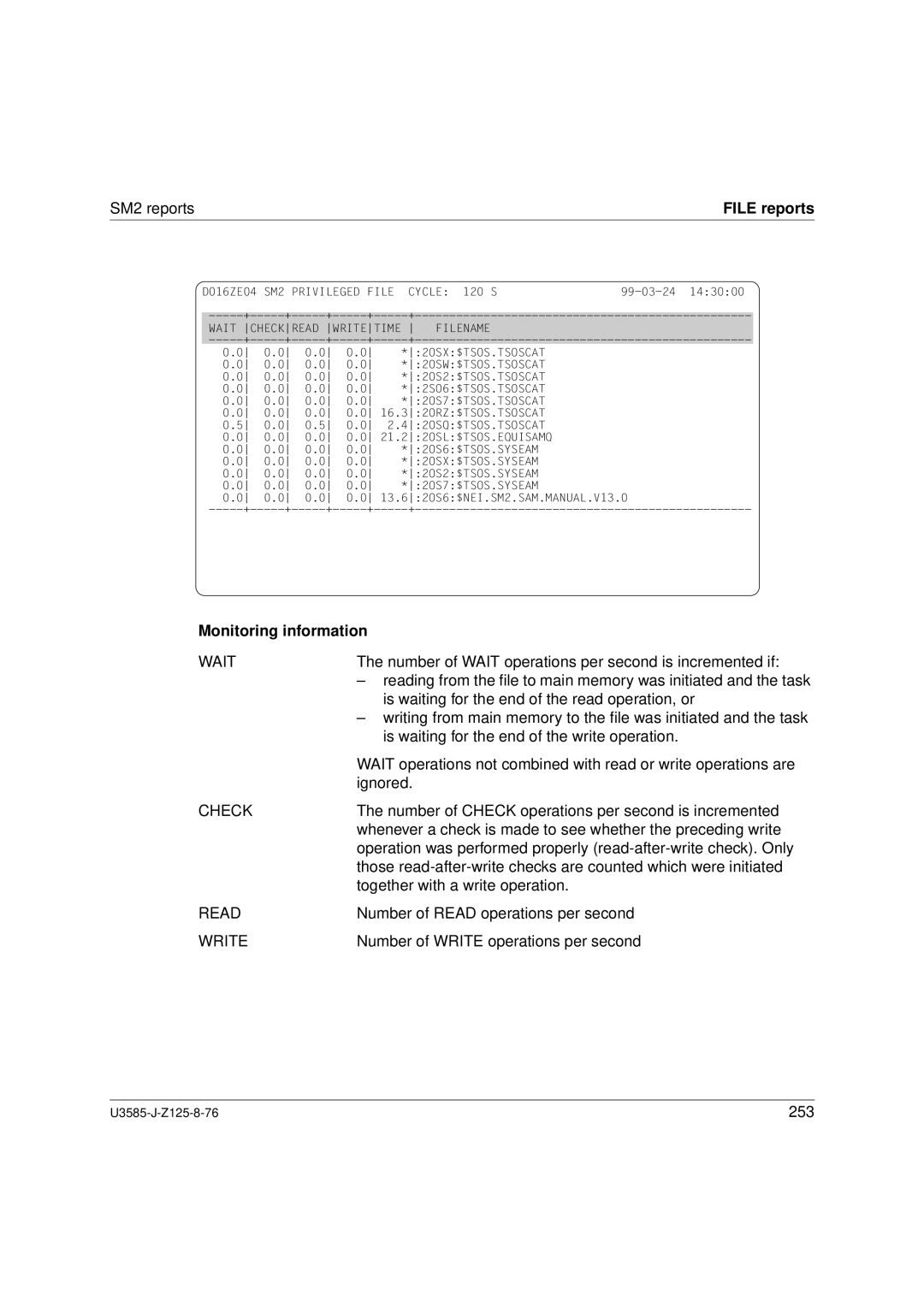 Siemens U3585-J-Z125-8-76 1, SM2 monitoring system manual File reports, Wait, Check 