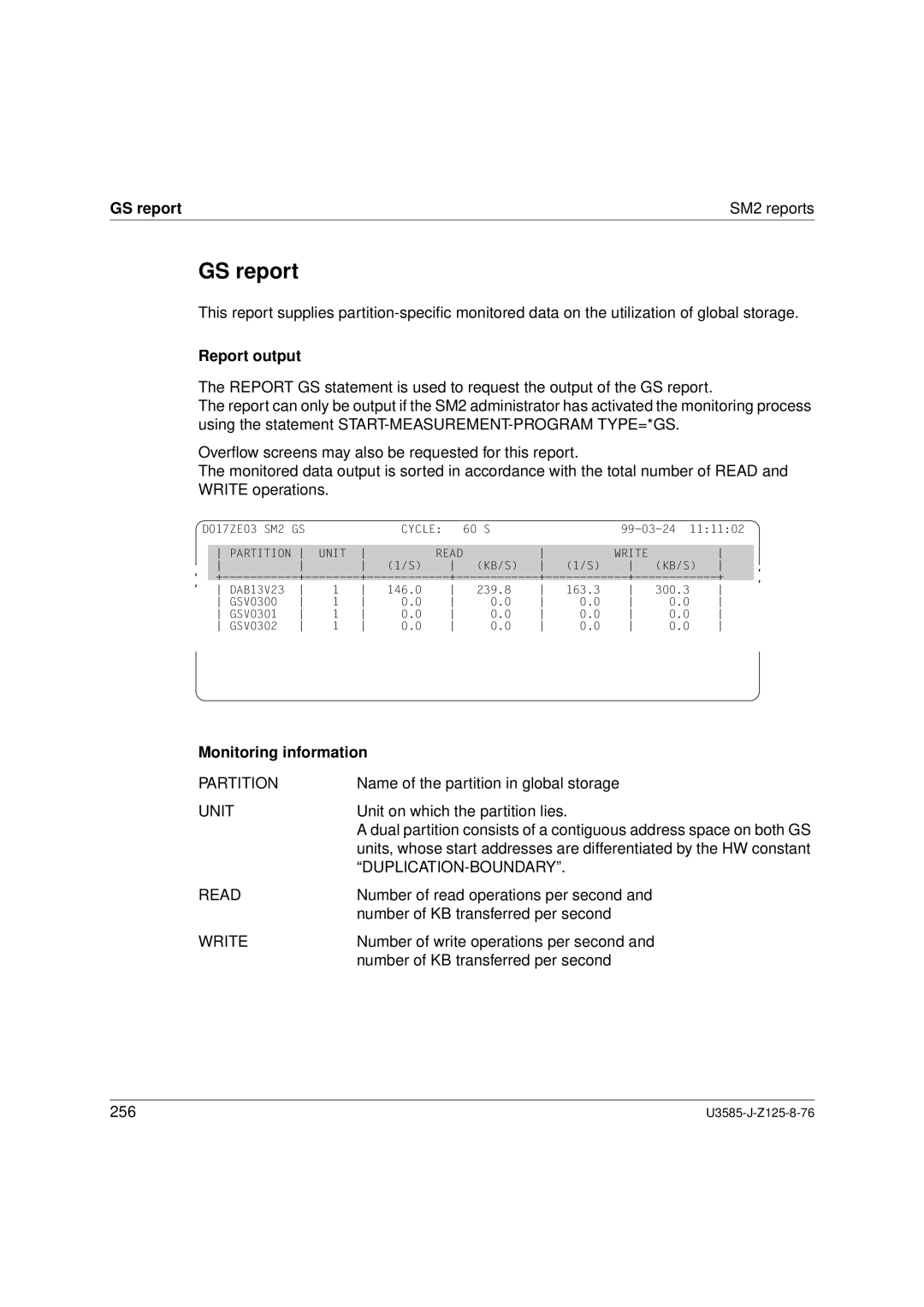 Siemens SM2 monitoring system, U3585-J-Z125-8-76 1 manual GS report SM2 reports, Partition, Unit, Duplication-Boundary 