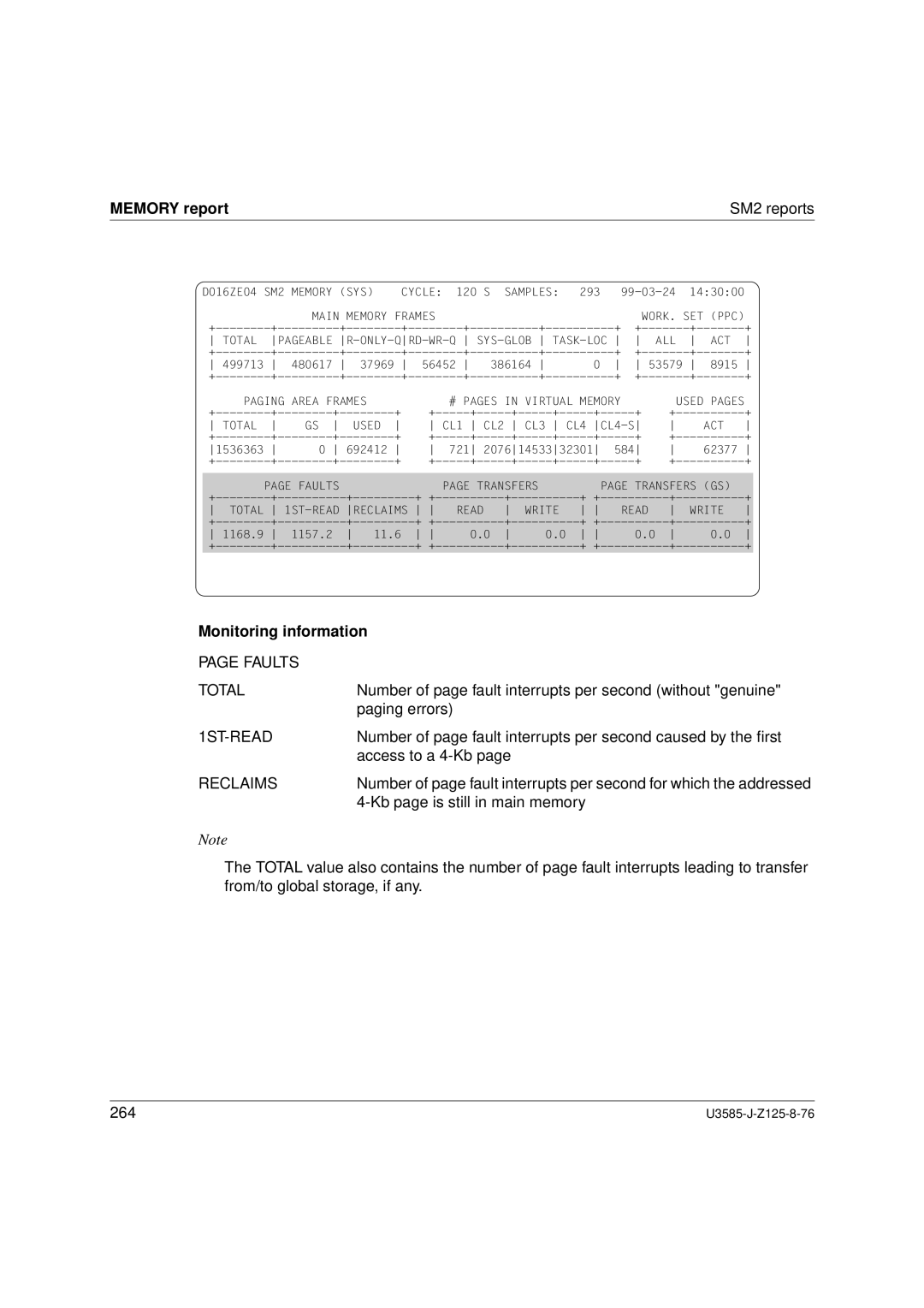 Siemens SM2 monitoring system, U3585-J-Z125-8-76 1 manual Memory report SM2 reports, Faults Total, 1ST-READ, Reclaims 