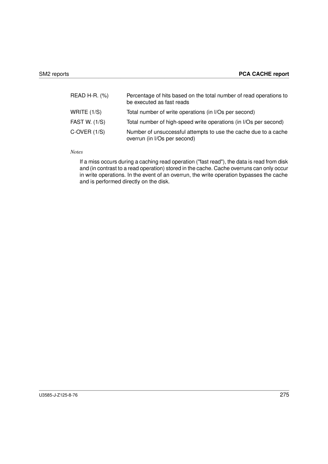 Siemens U3585-J-Z125-8-76 1, SM2 monitoring system manual PCA Cache report, Write 1/S 