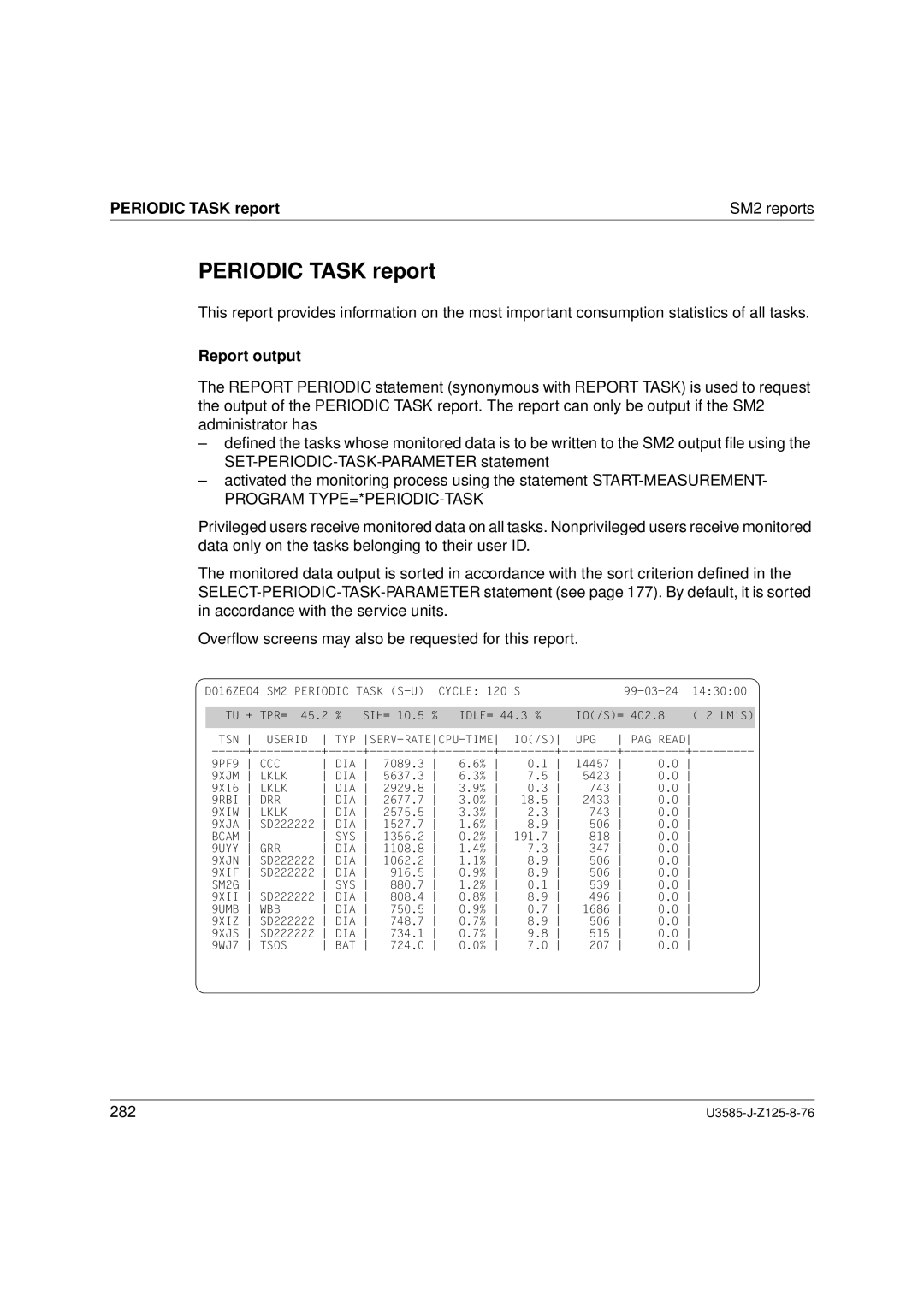 Siemens SM2 monitoring system, U3585-J-Z125-8-76 1 manual Periodic Task report SM2 reports, Program TYPE=*PERIODIC-TASK 