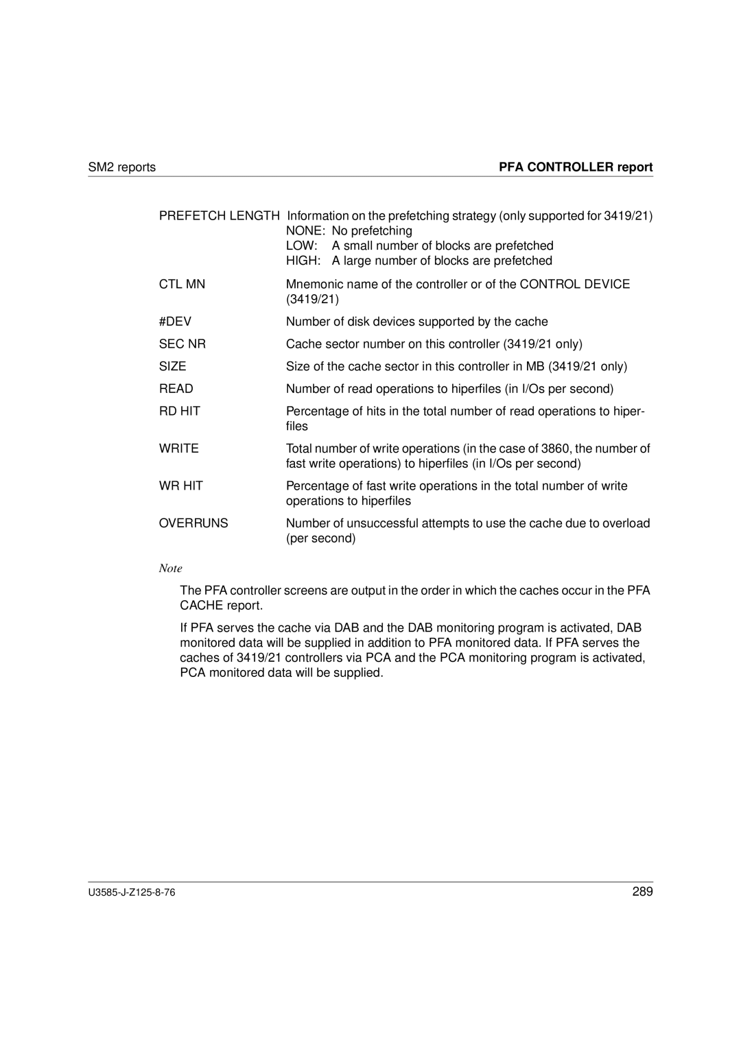 Siemens U3585-J-Z125-8-76 1, SM2 monitoring system manual PFA Controller report, Ctl Mn, #Dev, Sec Nr 