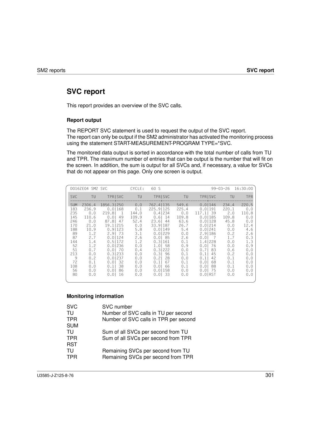 Siemens U3585-J-Z125-8-76 1, SM2 monitoring system manual SVC report, Svc, Sum, Rst 