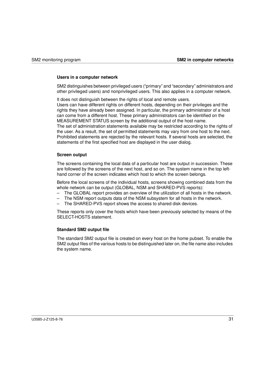 Siemens U3585-J-Z125-8-76 1 SM2 in computer networks, Users in a computer network, Screen output, Standard SM2 output ﬁle 