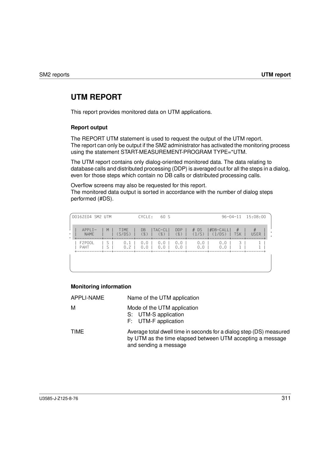 Siemens U3585-J-Z125-8-76 1, SM2 monitoring system manual UTM Report, UTM report, Appli-Name 