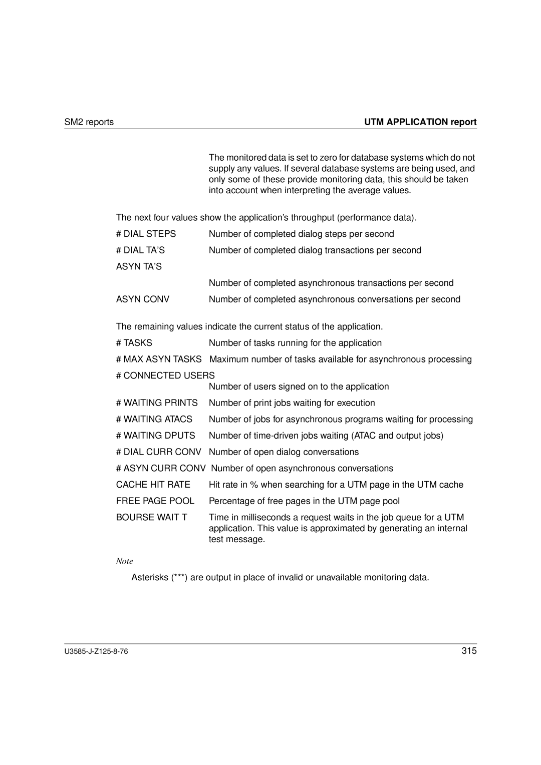 Siemens U3585-J-Z125-8-76 1 # Dial Steps, # Dial TA’S, Asyn TA’S, Asyn Conv, # Tasks, # MAX Asyn Tasks, # Connected Users 