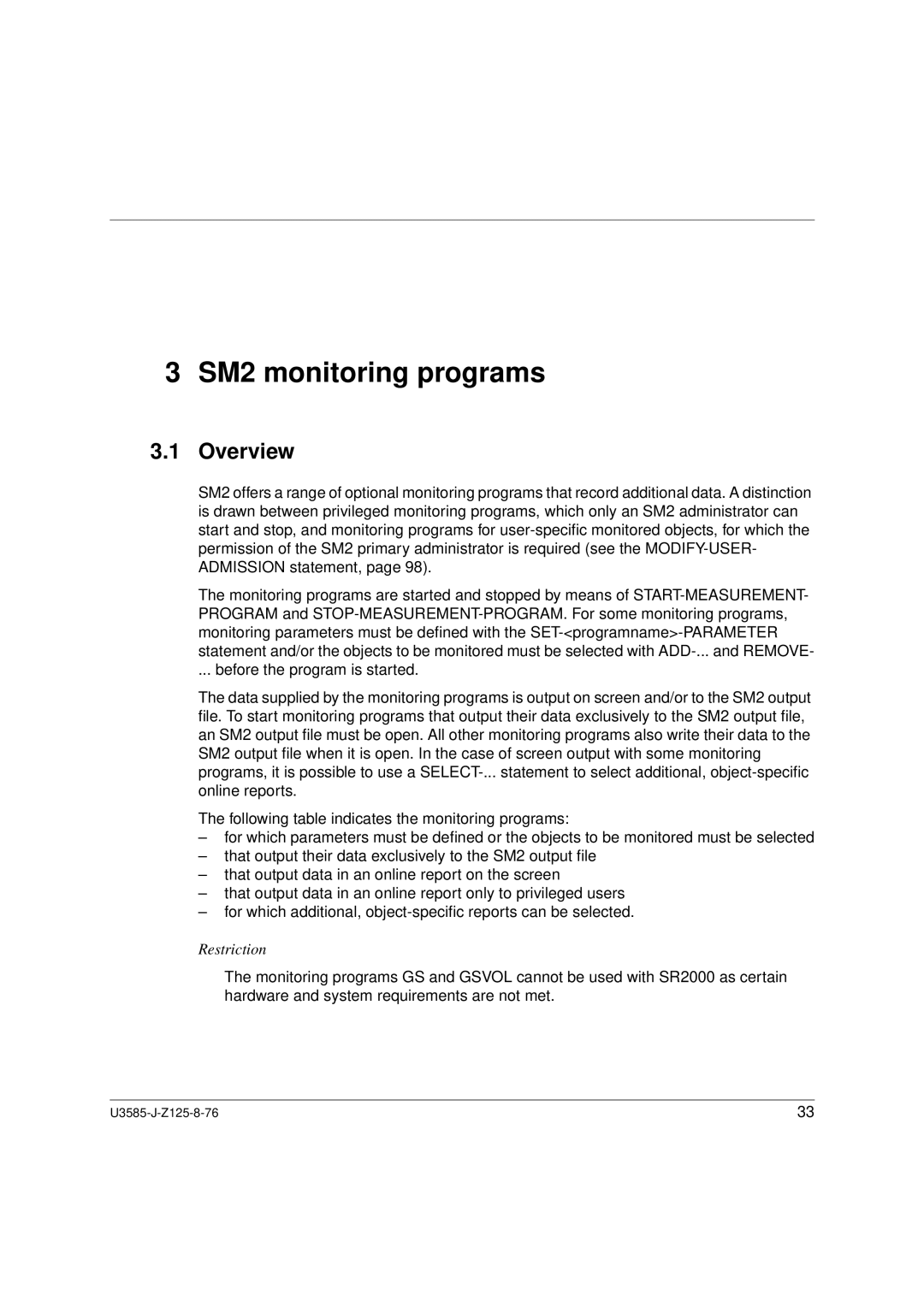 Siemens U3585-J-Z125-8-76 1, SM2 monitoring system manual SM2 monitoring programs 